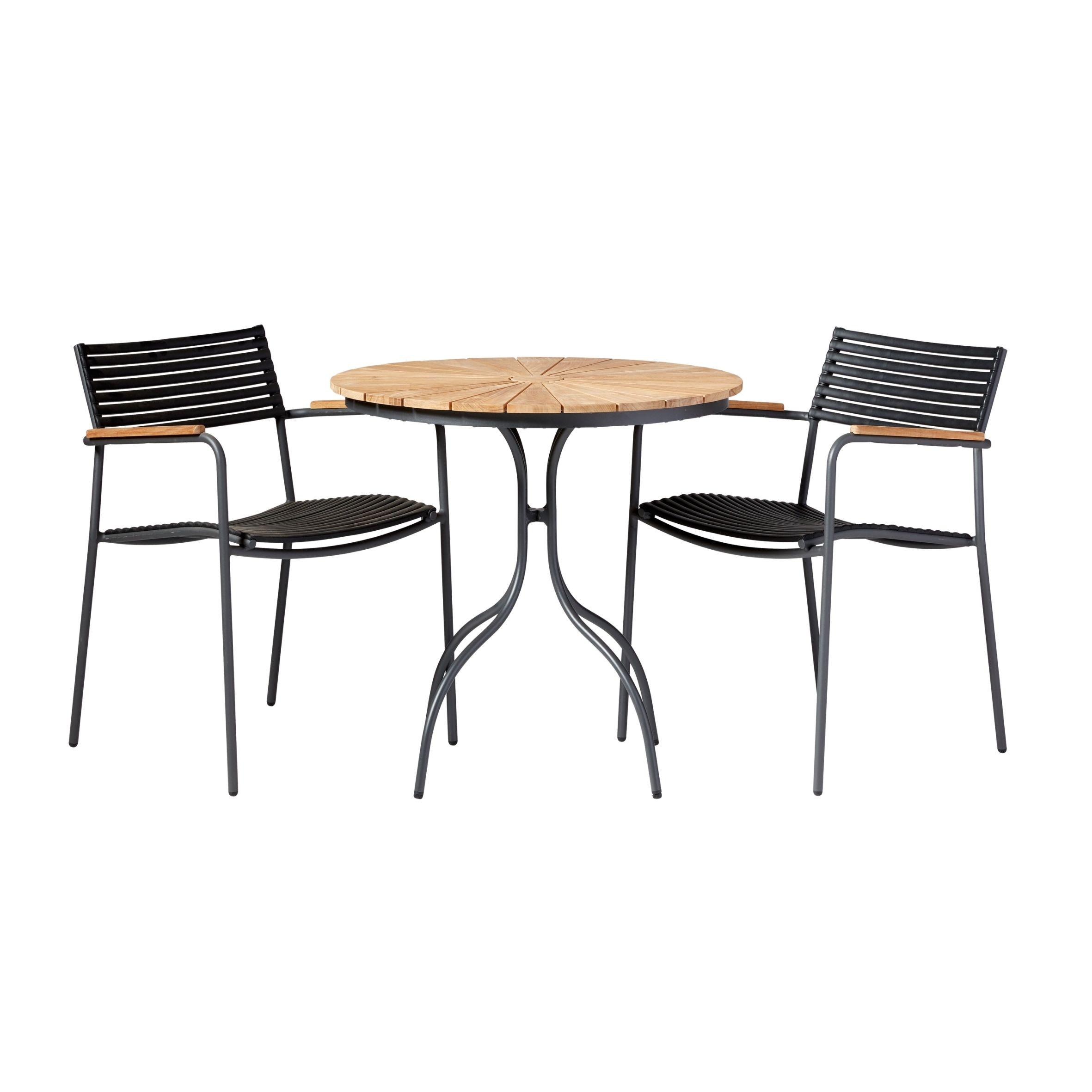 Balkonset Ellen Anthrazit/Teak - Anthrazit/Schwarz, Natur, Holz/Kunststoff - Gardenson