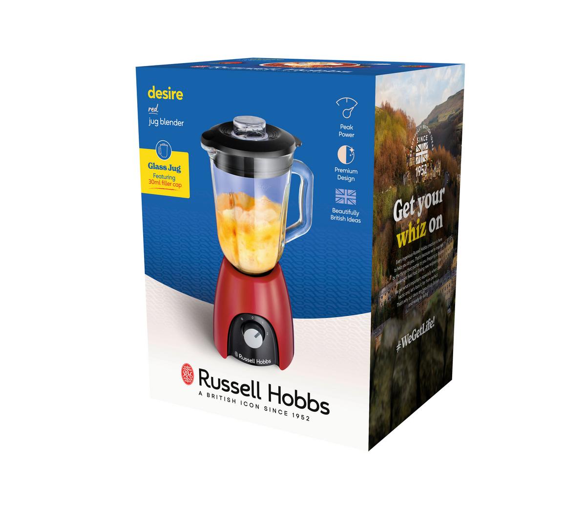 Turmixgép Russell Hobbs Desire Red - piros, Modern, műanyag/Üveg (27/21,2/28,8cm) - Russell Hobbs