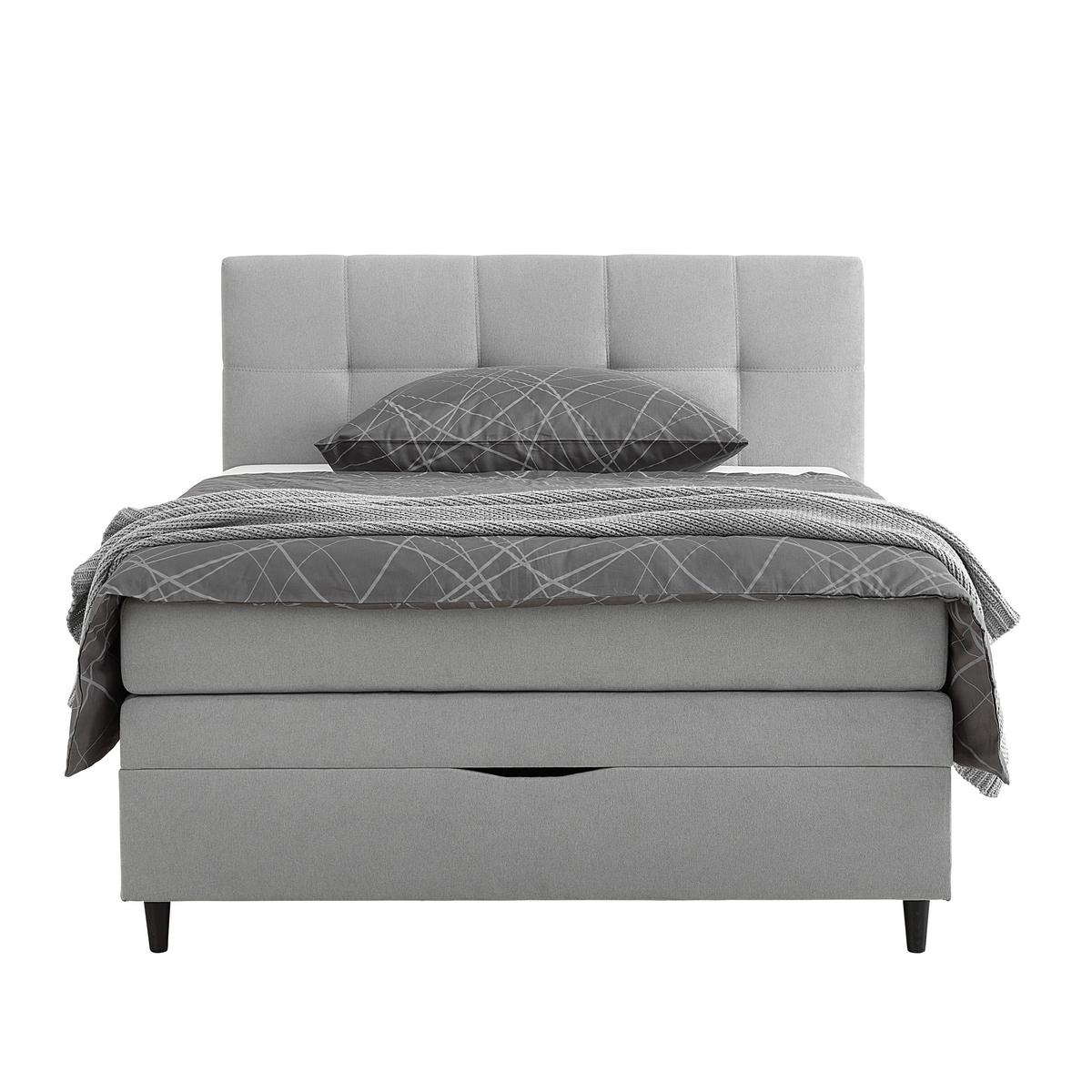Boxspringbett Miami in Grau ca. 140x200cm - Schwarz Hochglanz/Grau, KONVENTIONELL, Holz/Holzwerkstoff (140/200cm) - Mömax