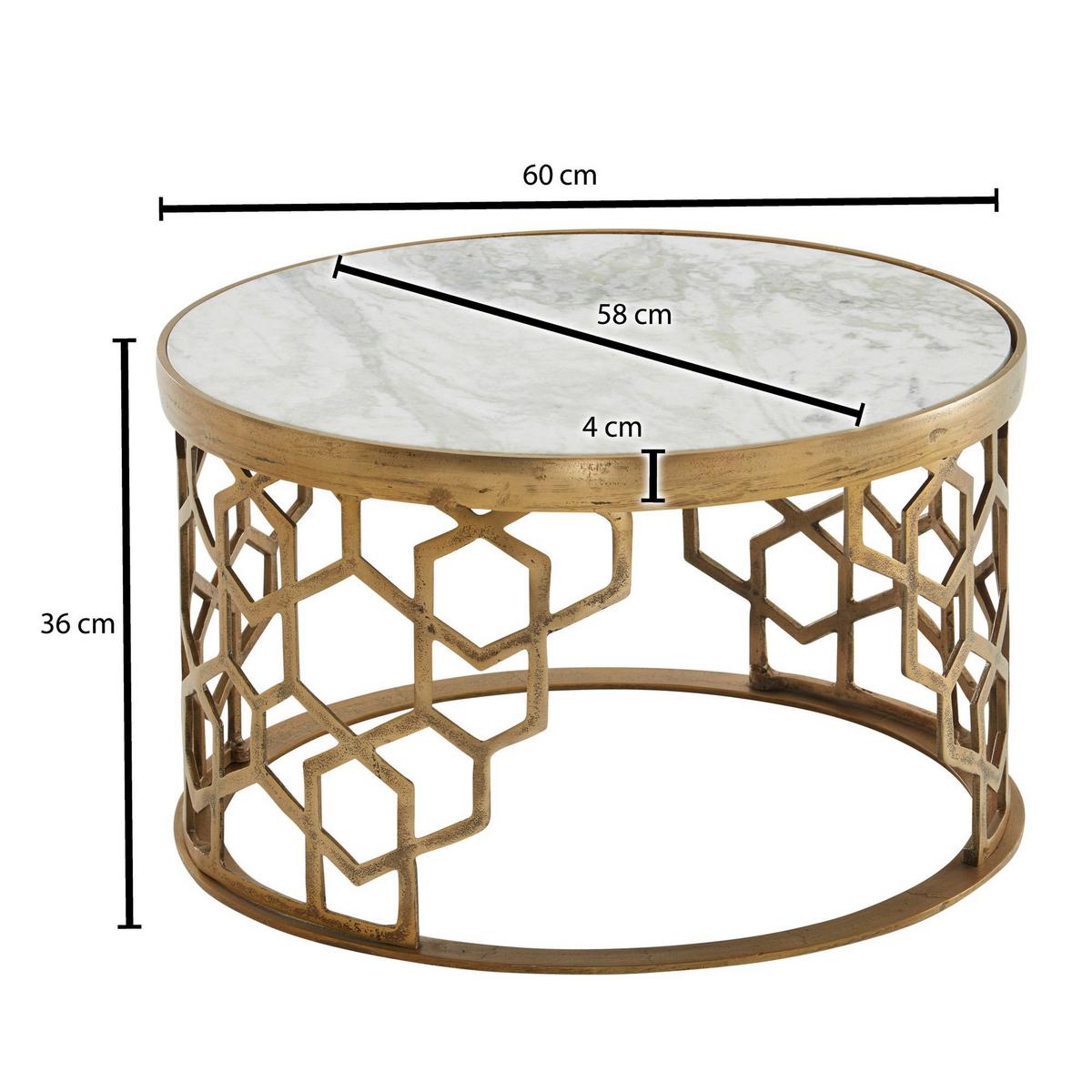 Klubska Miza Wohnling - zlate barve, Design, kamen/kovina (60/60/36cm) - MID.YOU