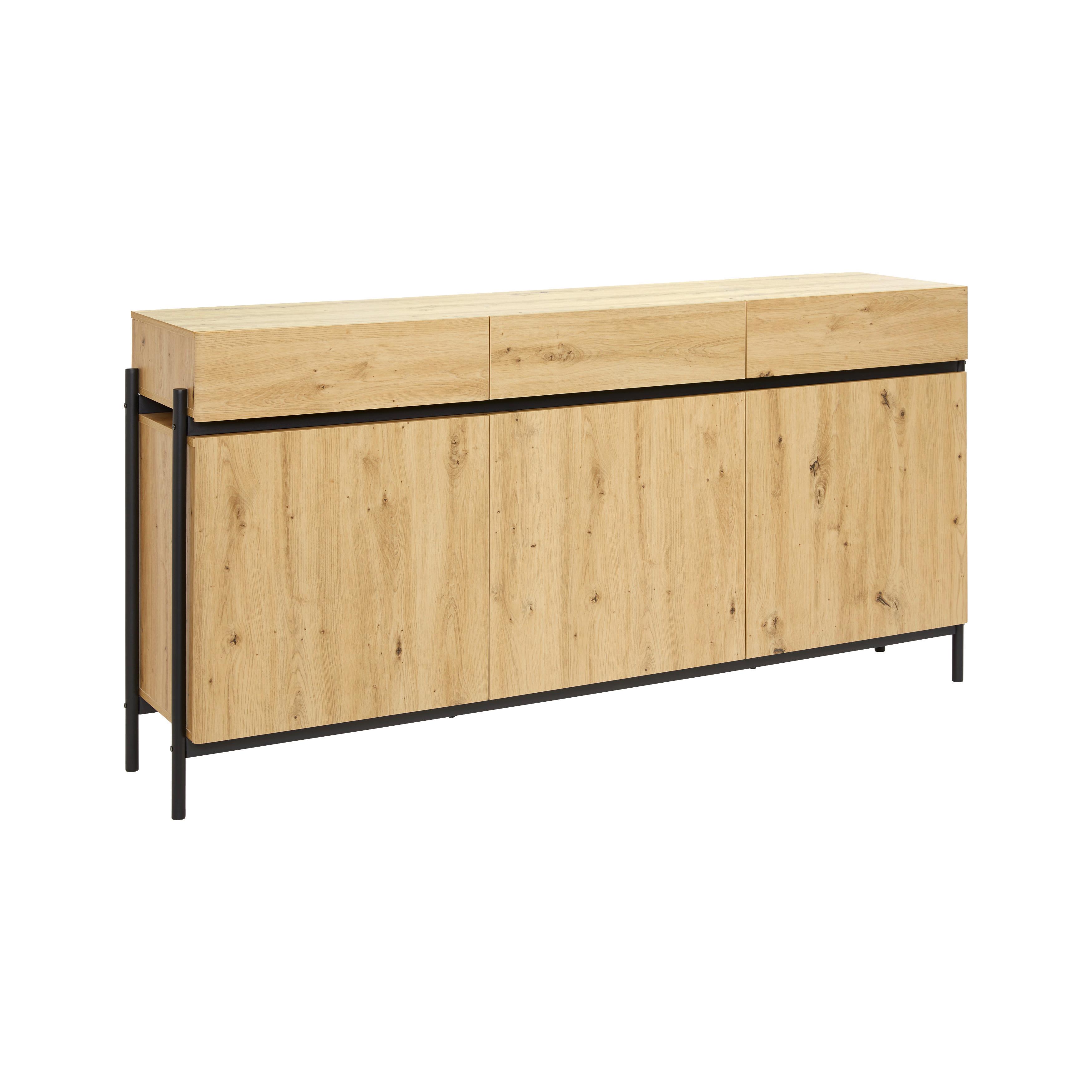 Sideboard Jasmina Eichefarben/ Schwarz MDF - Eichefarben/Schwarz, MODERN, Holz/Metall (175/90/41,5cm) - Bessagi Home