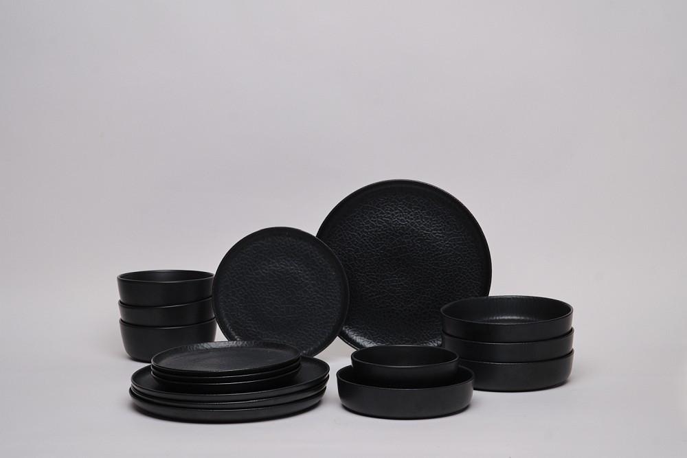 SERWIS OBIADOWO-ŚNIADANIOWY 37005 - czarny, Trend, ceramika - Novel