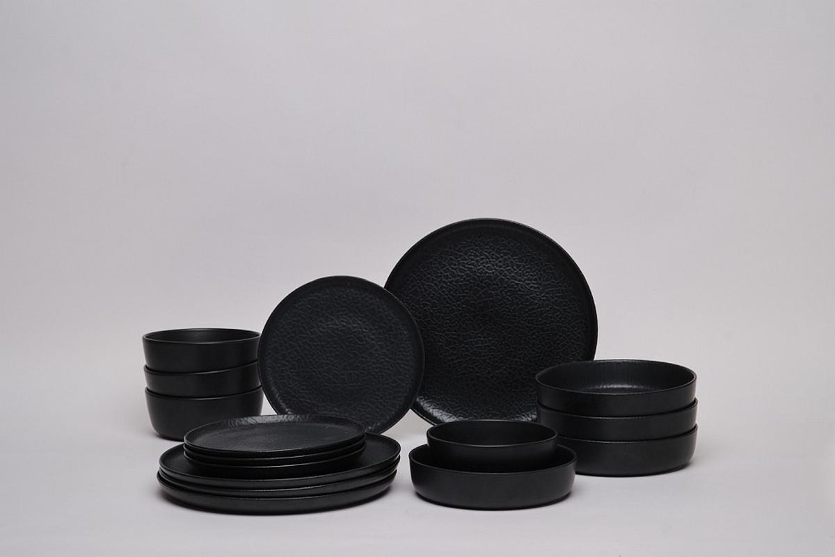 SERWIS OBIADOWO-ŚNIADANIOWY 37005 - czarny, Trend, ceramika - Novel