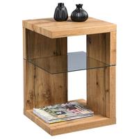 STOLIK BOCZNY DOMINGO - kolor dębowy, Basics, materiał drewnopochodny/szkło (40/40/60cm) - Xora