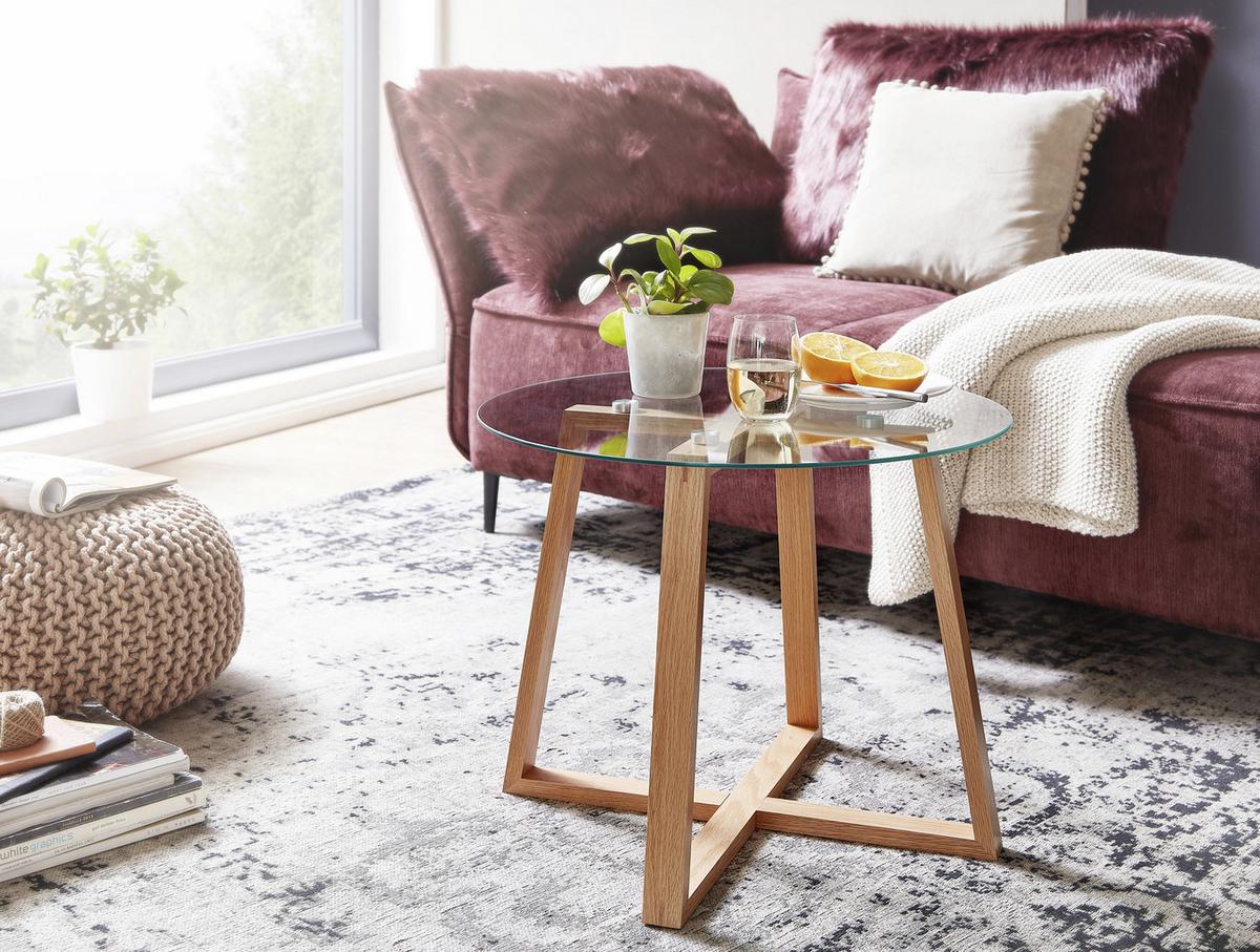 Klubska Miza Wl6.494 - barve hrasta/rjava, Moderno, steklo/les (58/58/47cm) - MID.YOU