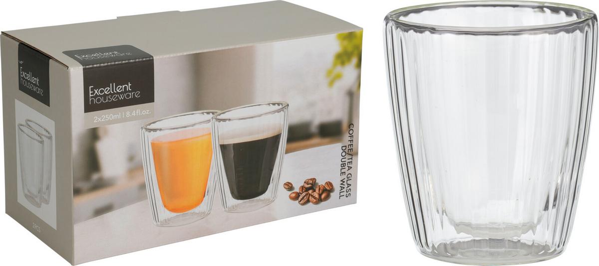 Set de căni pentru cafea Ribbel, cca. 250 ml - transparent, Modern, sticlă (8,2/9,6cm)