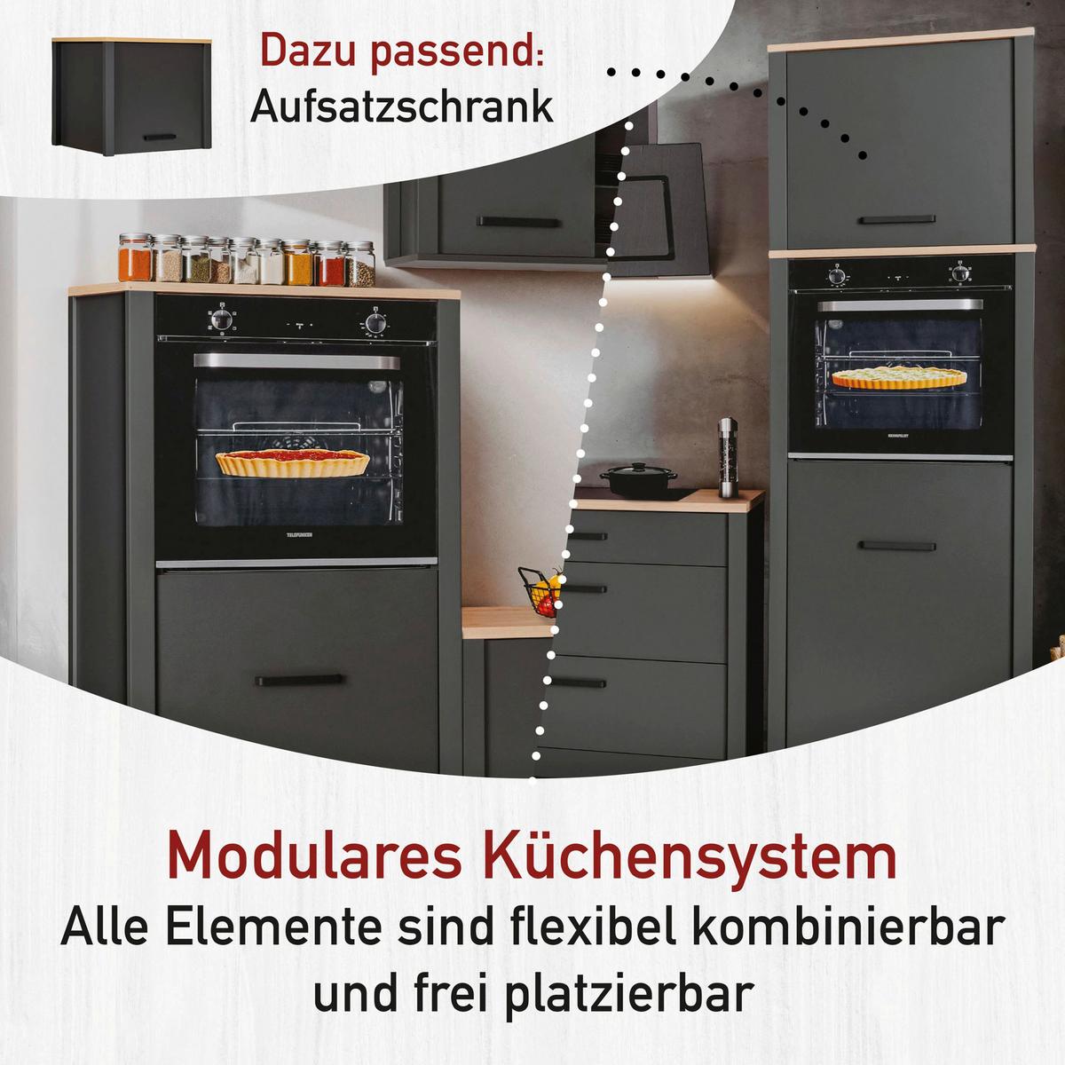 Küchenleerblock Bundle 8 o. Geräte Anthrazit - Anthrazit/Schwarz, MODERN, Glas/Holzwerkstoff (430cm) - home24