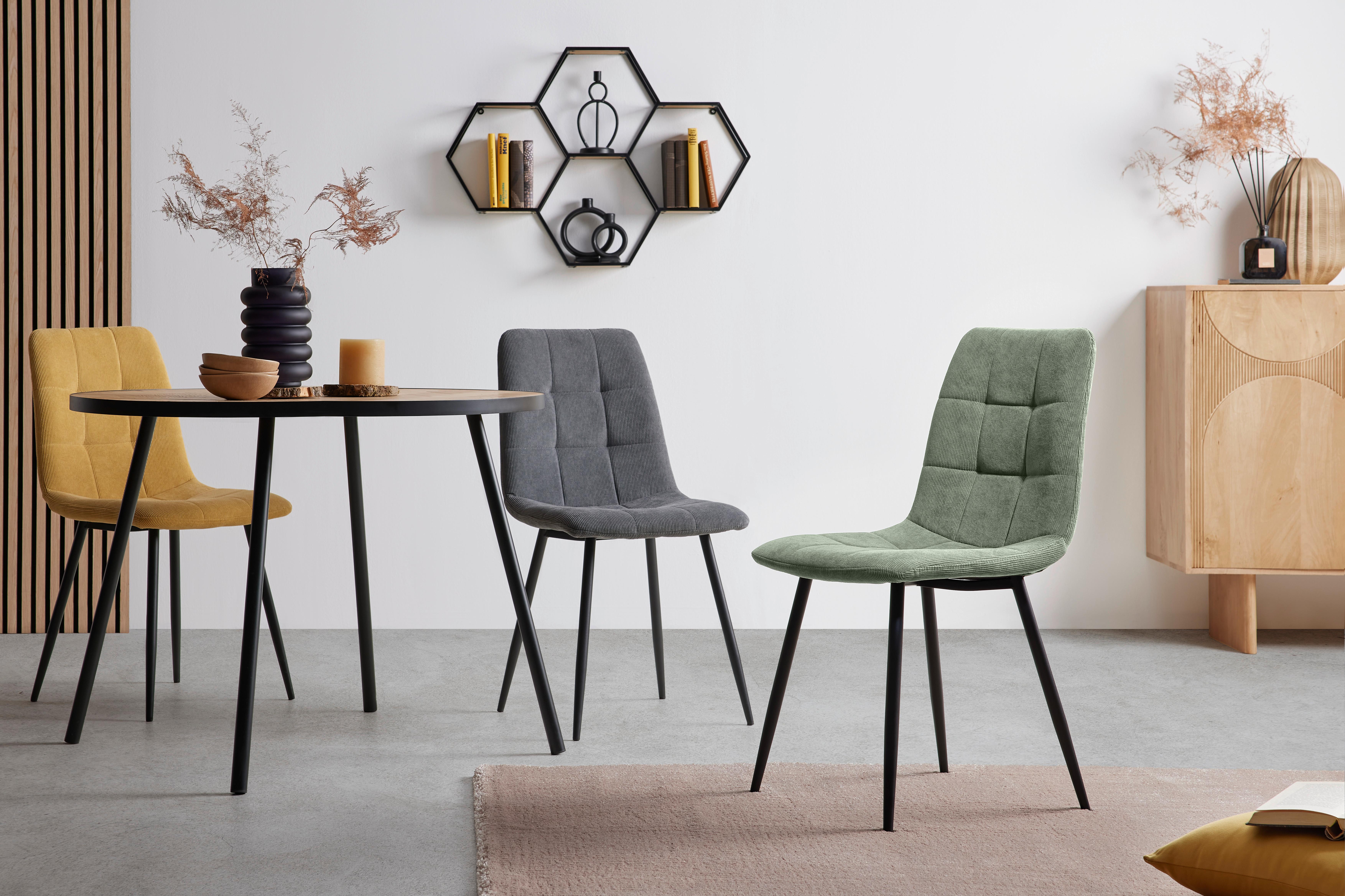 Stuhl Nino aus Kord in Gelb - Gelb/Schwarz, Modern, Holz/Textil (45/87/57cm) - Mömax