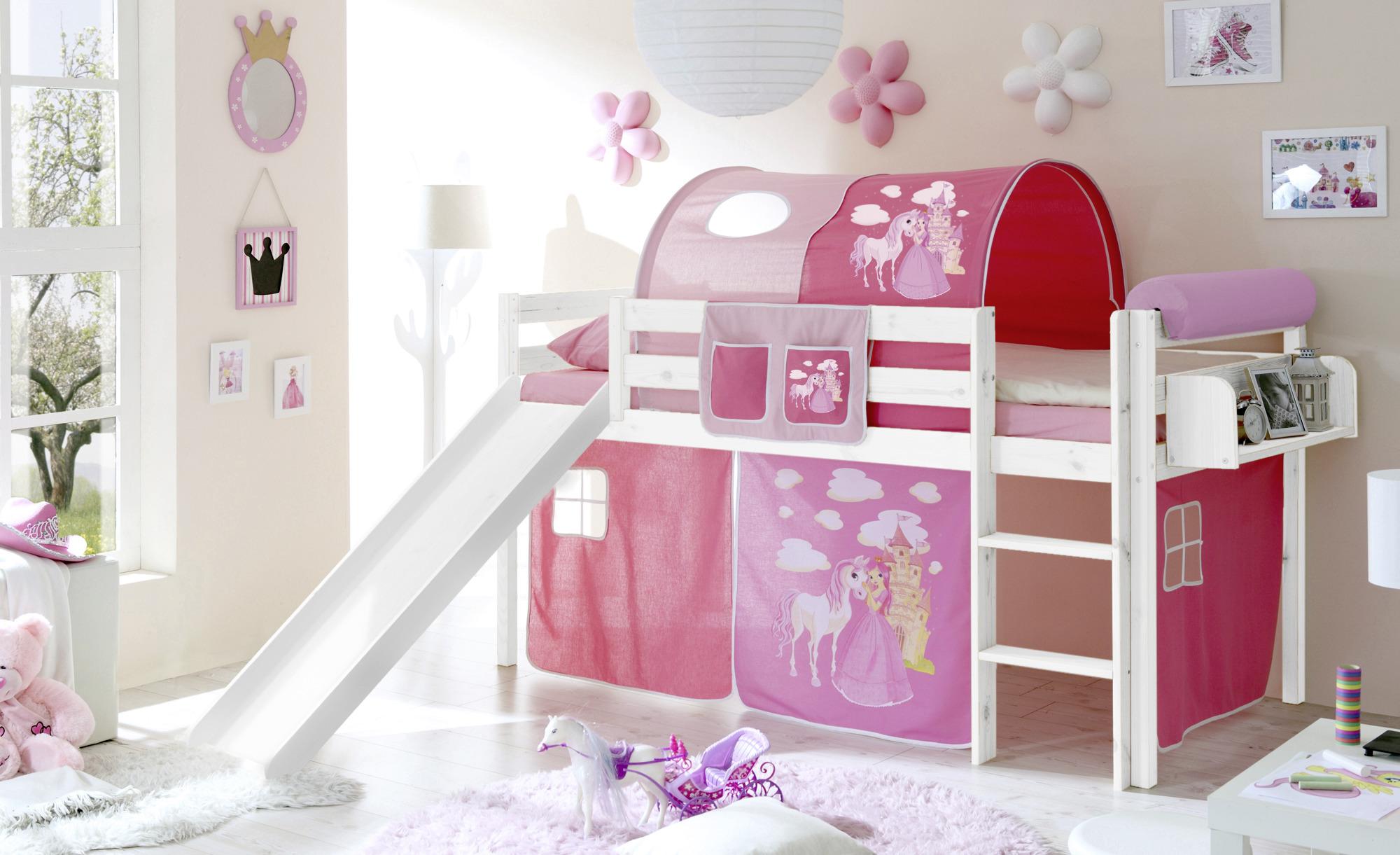 Spielbett "Manuel",aus Kiefer, weiß/pink - Pink/Weiß, Natur, Holz (90/200cm) - MID.YOU