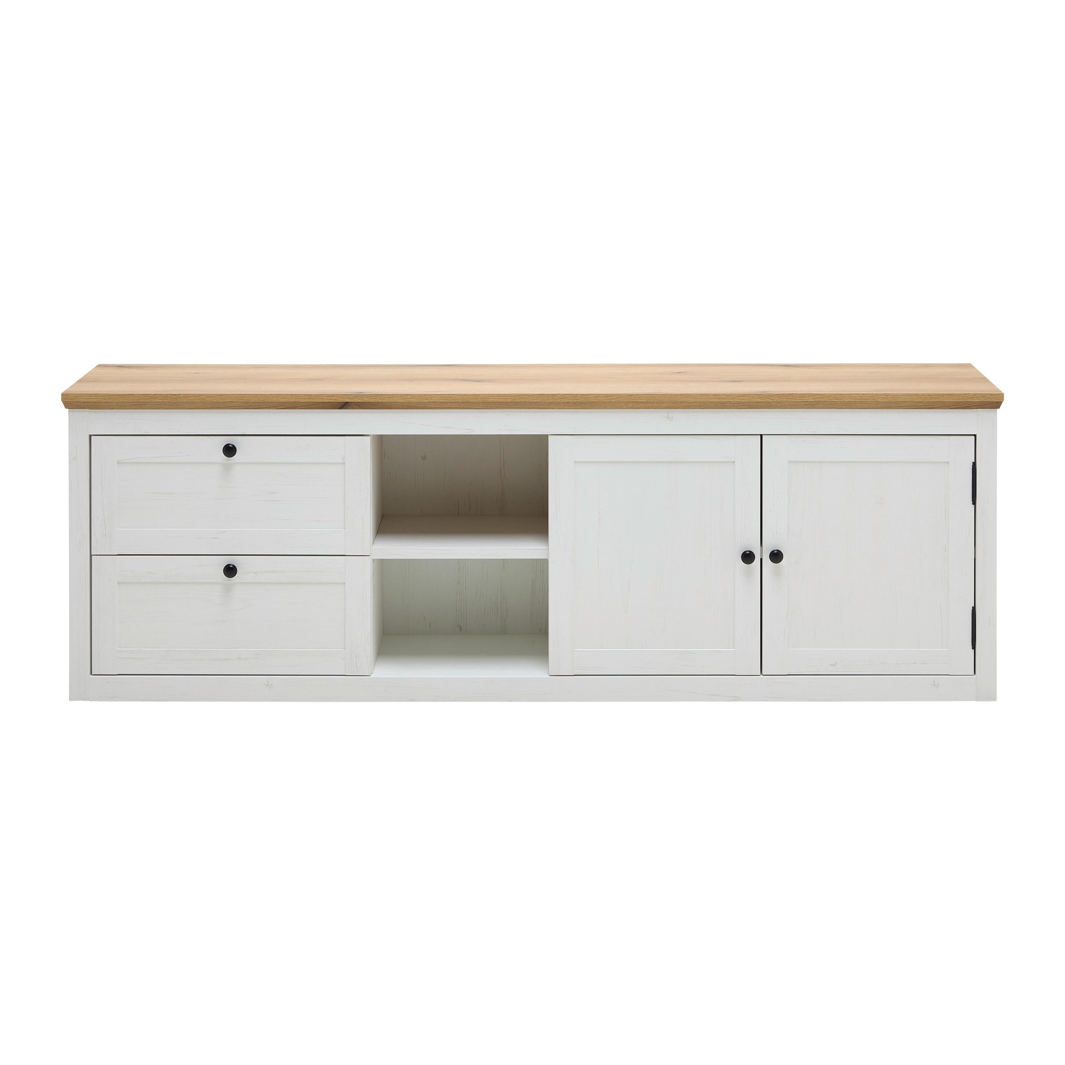 TV-Element Korsika Eichefarben/Weiß - Eichefarben/Schwarz, ROMANTIK / LANDHAUS, Holzwerkstoff/Metall (185/61,4/43cm) - Mömax