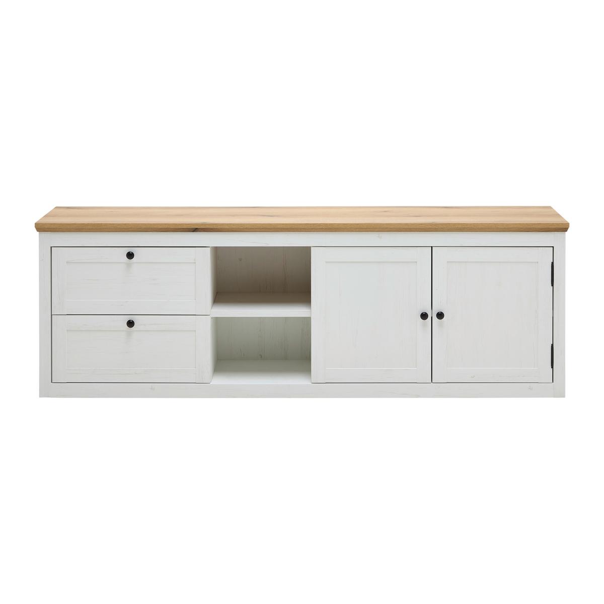 TV-Element Korsika Eichefarben/Weiß - Eichefarben/Schwarz, ROMANTIK / LANDHAUS, Holzwerkstoff/Metall (185/61,4/43cm) - Mömax