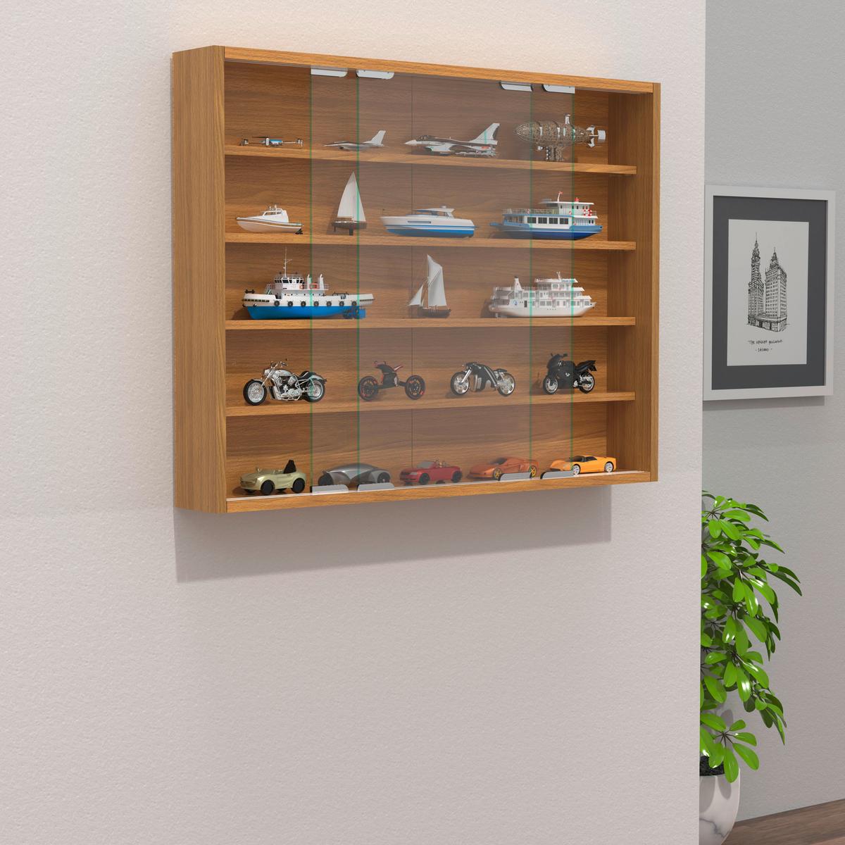 Viseča Vitrina Agisa L, Bukev - srebrne barve/barve bukve, Moderno, steklo/leseni material (77/60/10cm) - MID.YOU