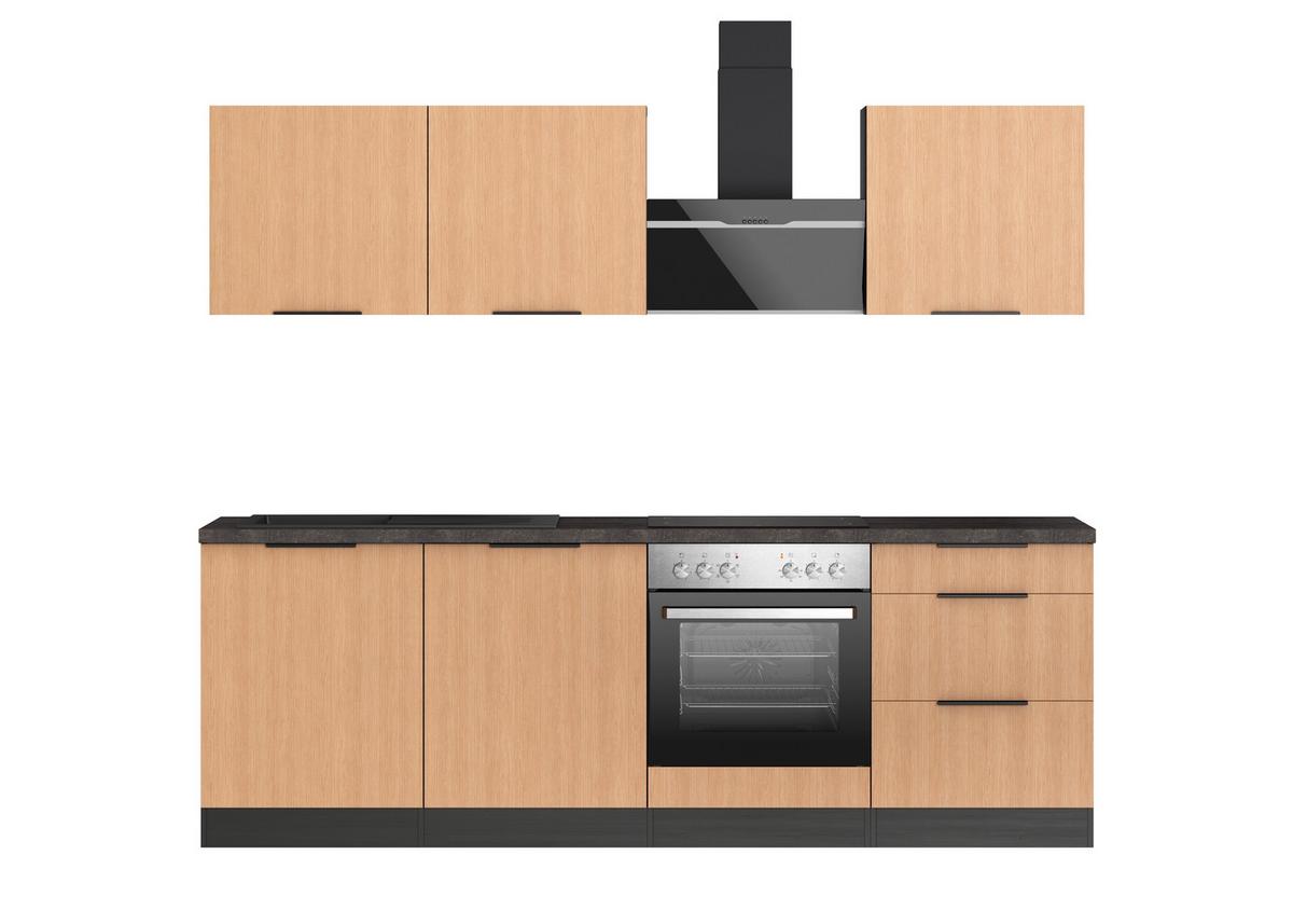 Küchenblock Glasgow m. Geräten Graphit/Eiche - Eichefarben/Graphitfarben, LIFESTYLE, Holzwerkstoff/Metall (240cm) - Held