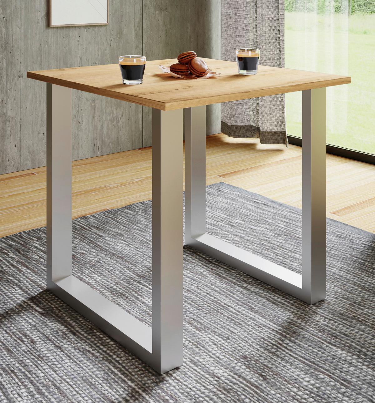 ESSTISCH XONA - Honigeiche/Silberfarben, Design, Holzwerkstoff/Metall (80/80/76cm) - MID.YOU
