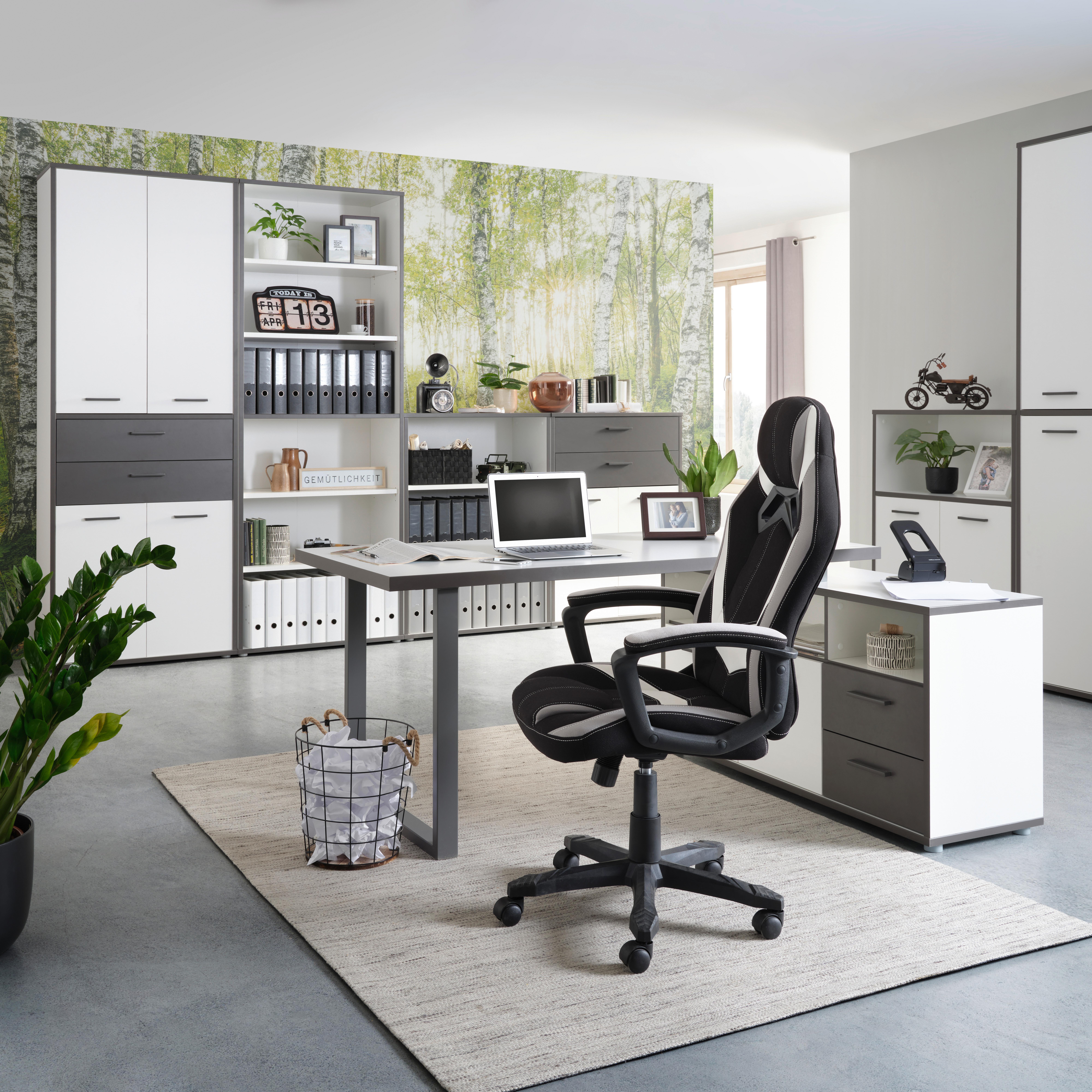 Pisaći Stol Kutni Keflavik -Excklusiv- - bijela/siva, Modern, drvni materijal/metal (124,2/74,1/181cm) - Modern Living
