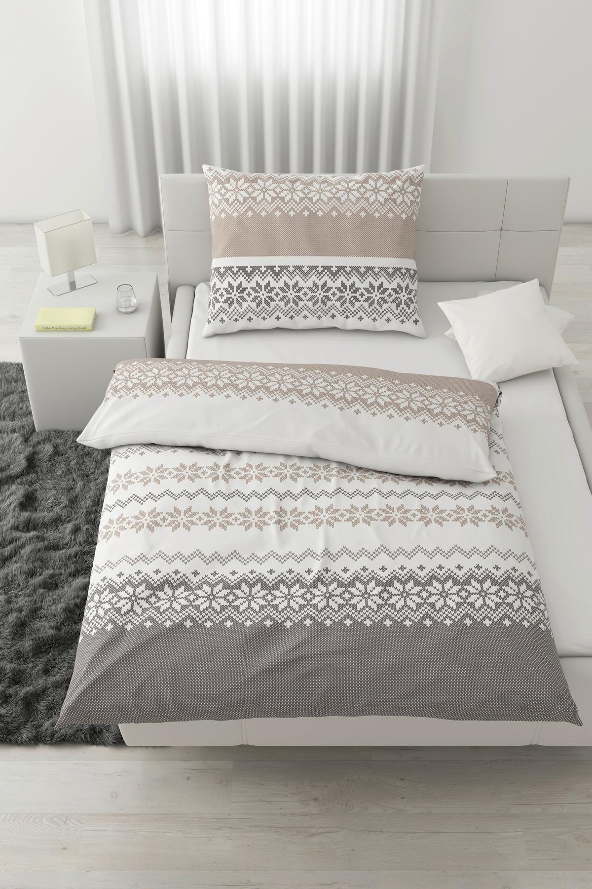 Bettwäsche Snow Rose Grau/Weiß/Beige ca. 140x200cm - Beige/Weiß, Textil (140/200cm) - Mömax