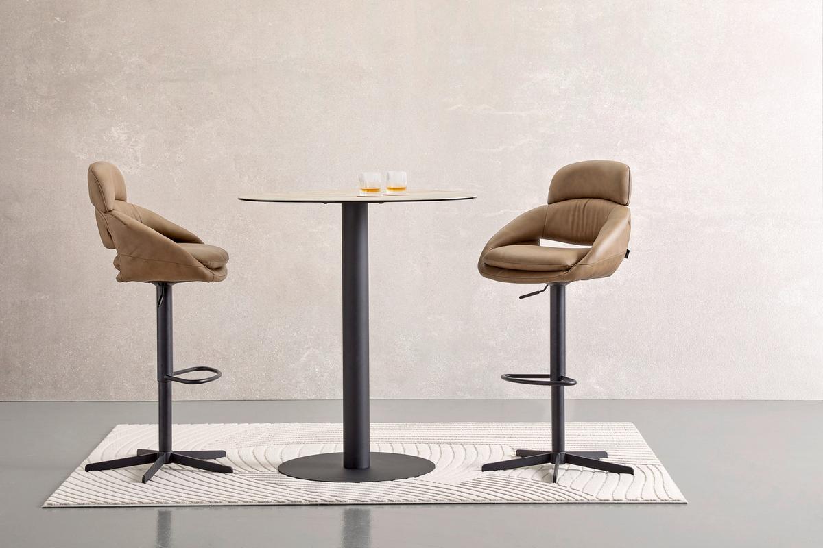 STOŁEK BAROWY VICTORIA - czarny/taupe, Design, skóra/metal (55/105/56cm) - Emilio Belluti