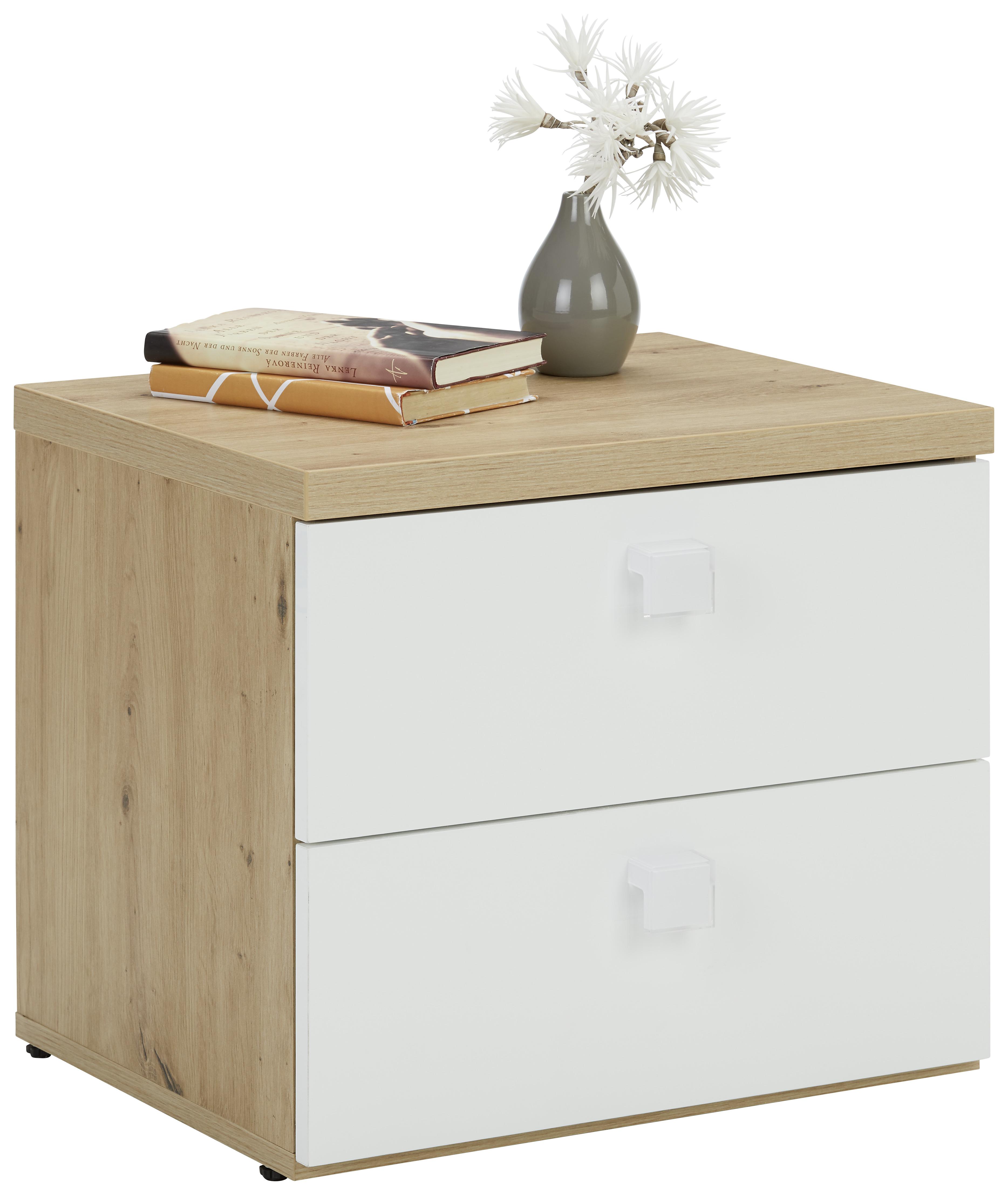 Nachtkästchen in Weiss/Eichefarben - Weiss/Eichefarben, Holzwerkstoff/Kunststoff (49/44/40cm) - Modern Living