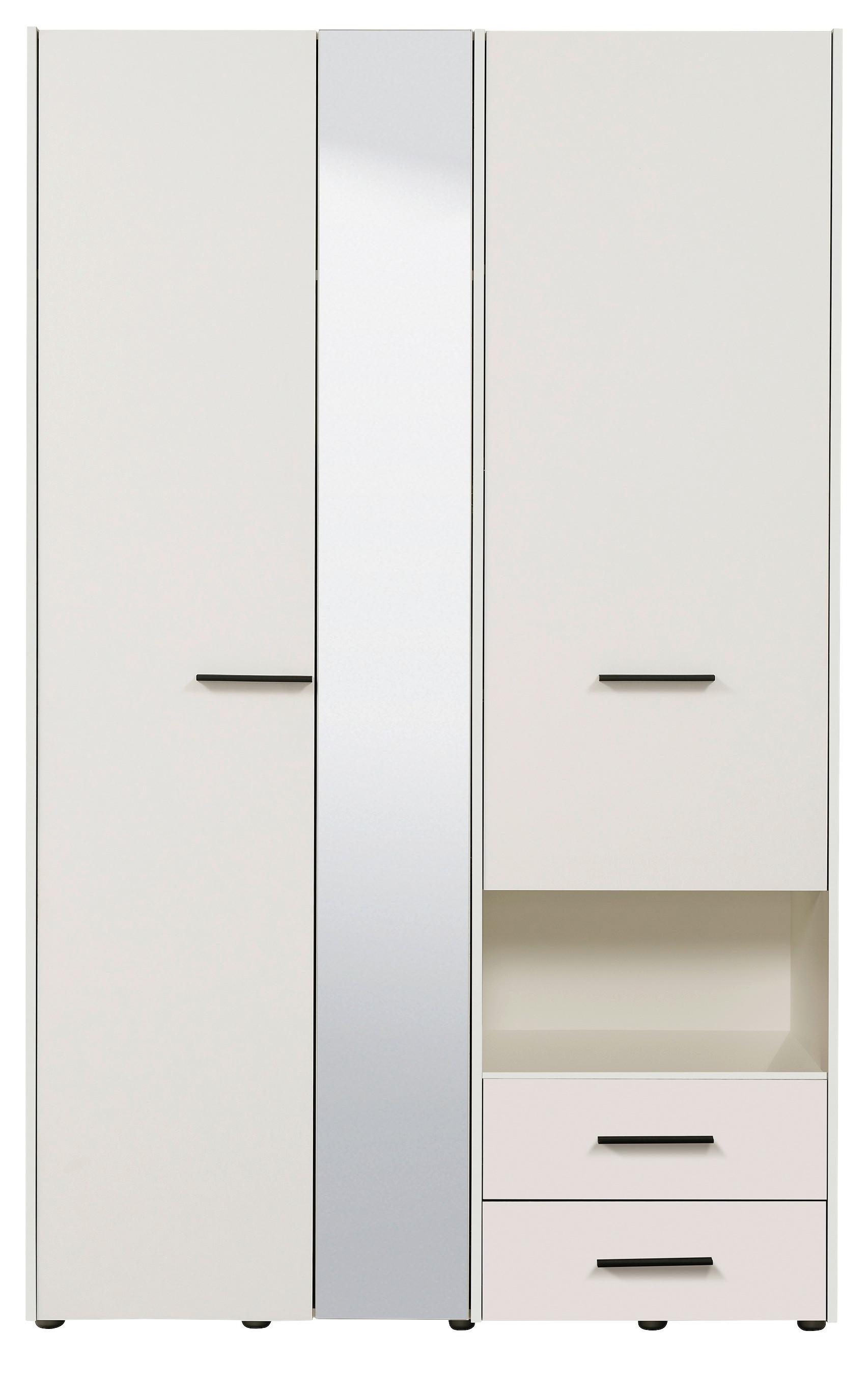 KLEERKAST LEON - Wit/Zwart, Konventionell, Houtcomposiet/Kunststof (127,5/205,5/54cm) - Mömax