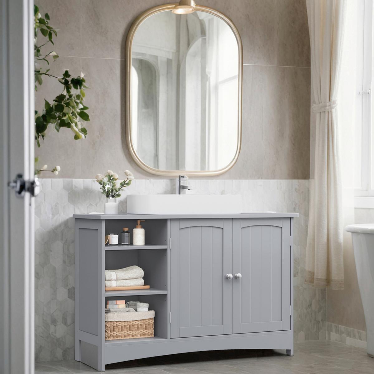 WASCHBECKENUNTERSCHRANK WASHBASIN CABINET - Chromfarben/Grau, MODERN, Holzwerkstoff/Metall (90/60/30cm) - MID.YOU