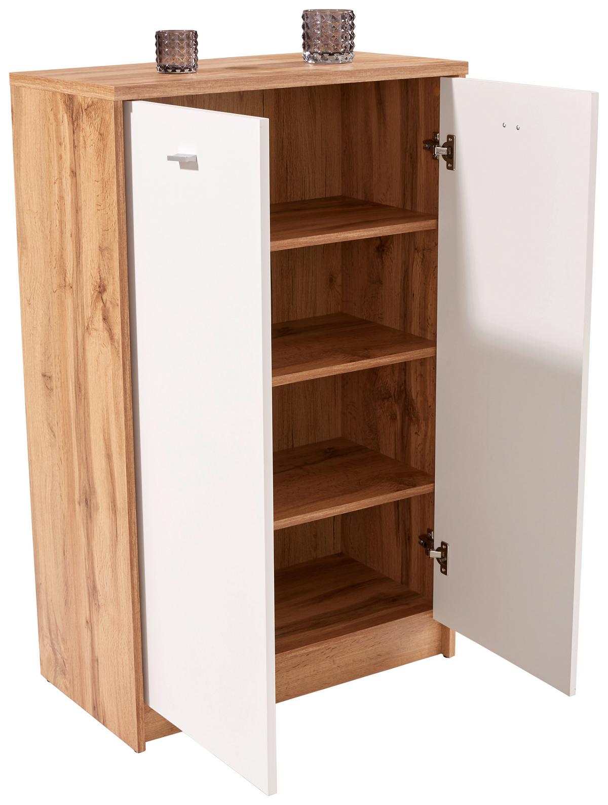 Komód 2 Ajtó Tölgy-fehér Szín 4-You - krómszínű/tölgyfa színű, Modern, műanyag/faalapú anyag (74/111,4/34,6cm)