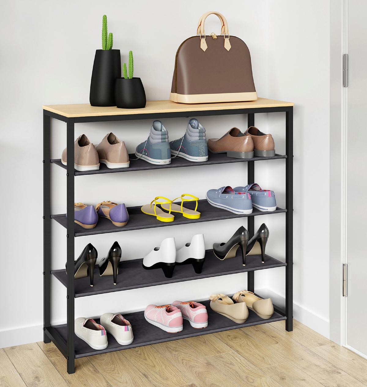 Regal Za Čevlje Taliro 4, Črna, Barva Hrasta - črna/barve medu, Design, kovina/leseni material (90/87/30cm) - MID.YOU