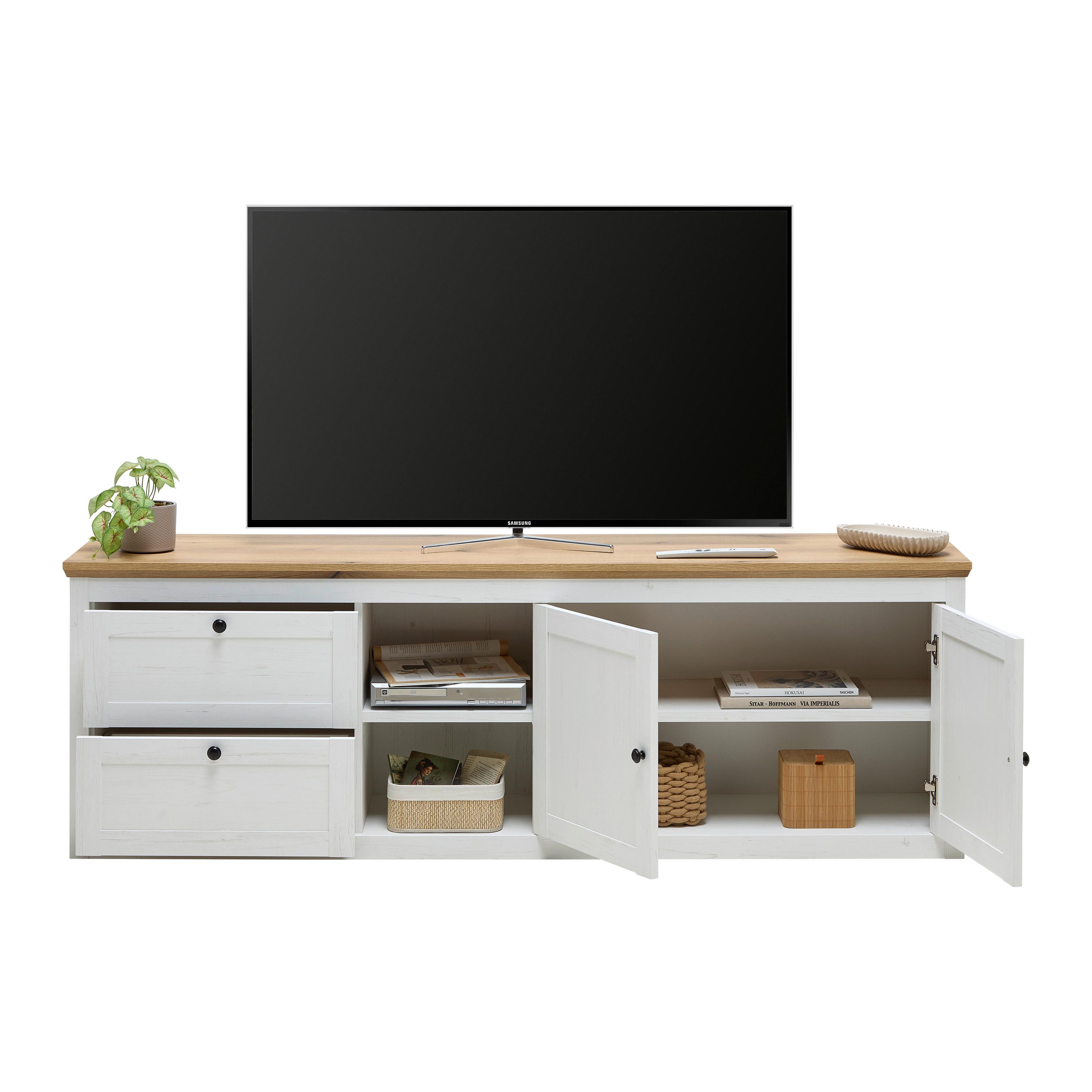 TV-ELEMENT KORSIKA -EXKLUSIV- - Wit/Eikenkleuren, Romantik / Landhaus, Houtcomposiet/Metaal (185/61,4/43cm) - Mömax