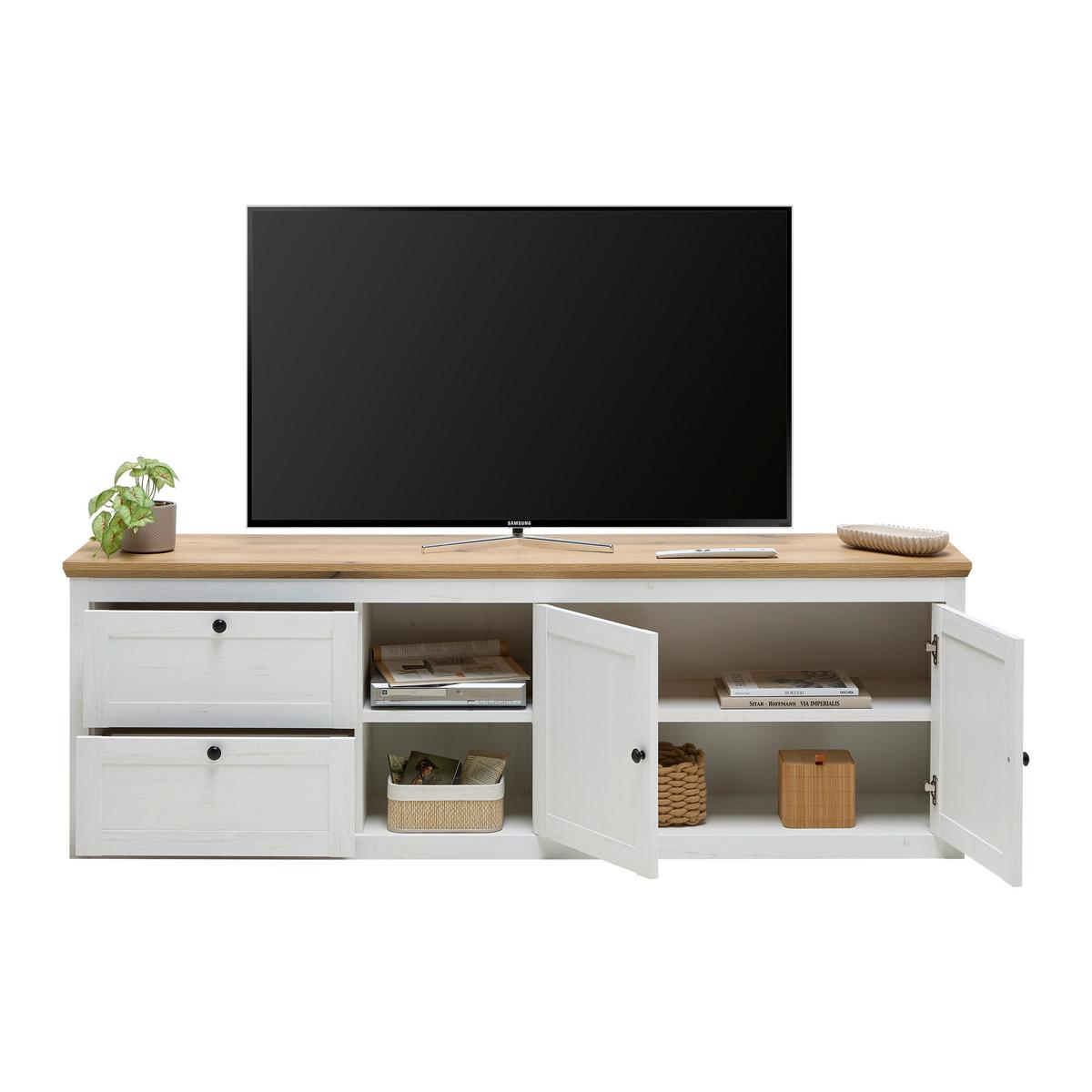 TV-Element Korsika Eichefarben/Weiß - Eichefarben/Schwarz, ROMANTIK / LANDHAUS, Holzwerkstoff/Metall (185/61,4/43cm) - Mömax