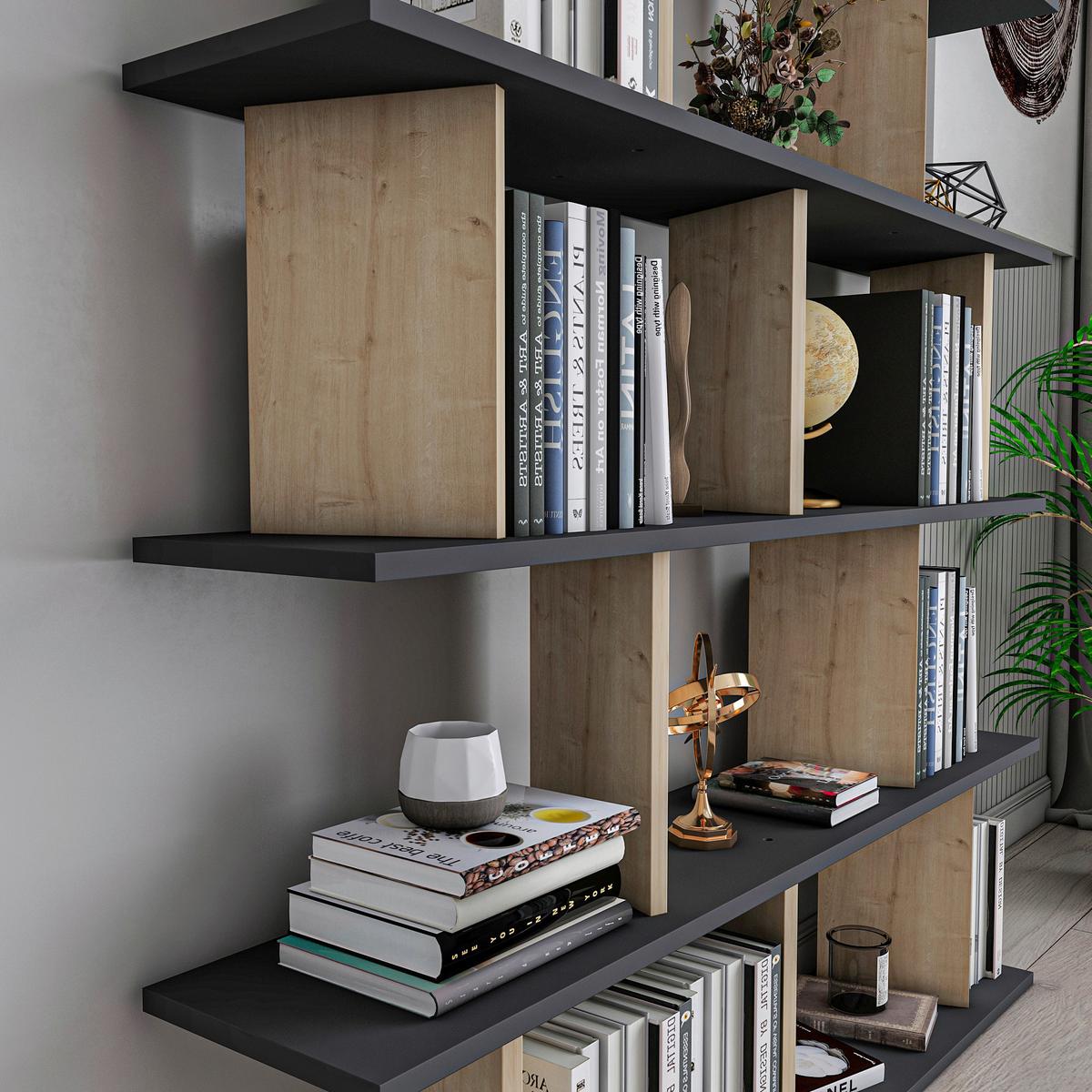 Standregal Jorin ca. 130x137 cm Schwarz/Eiche - Eichefarben/Schwarz, Design, Holzwerkstoff (130/137/25cm) - Livetastic