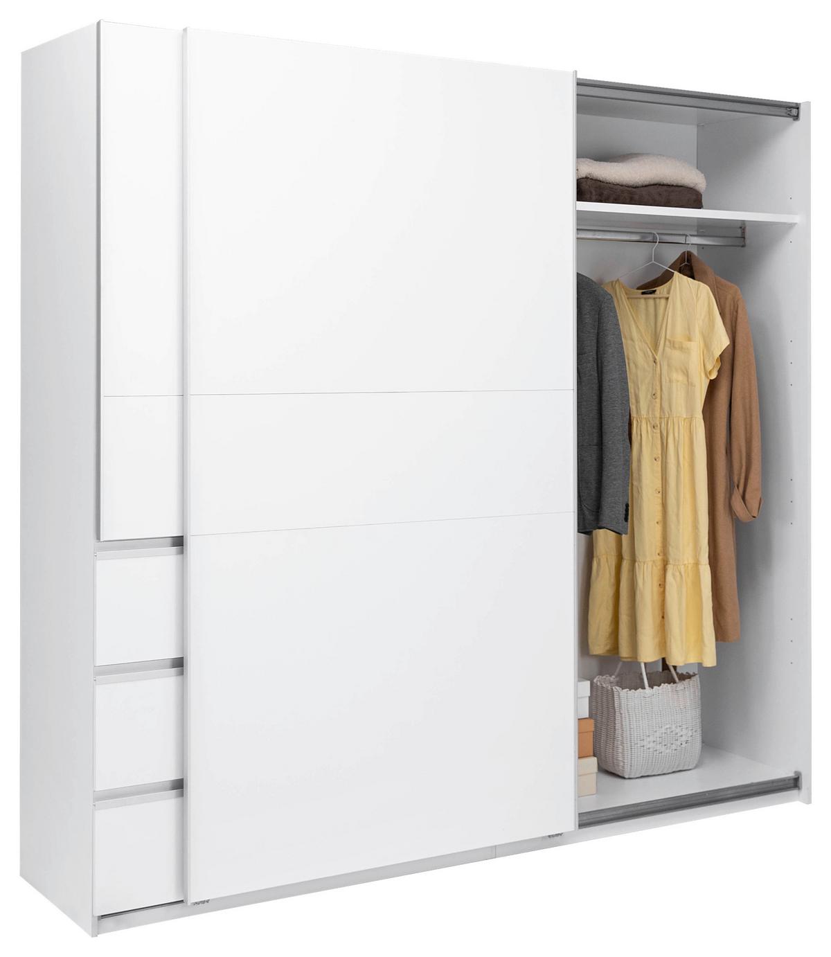 Omara Z Drsnimi Vrati Wilma, Bela - bela, Moderno, kovina/leseni material (215/210/61,5cm) - P & B