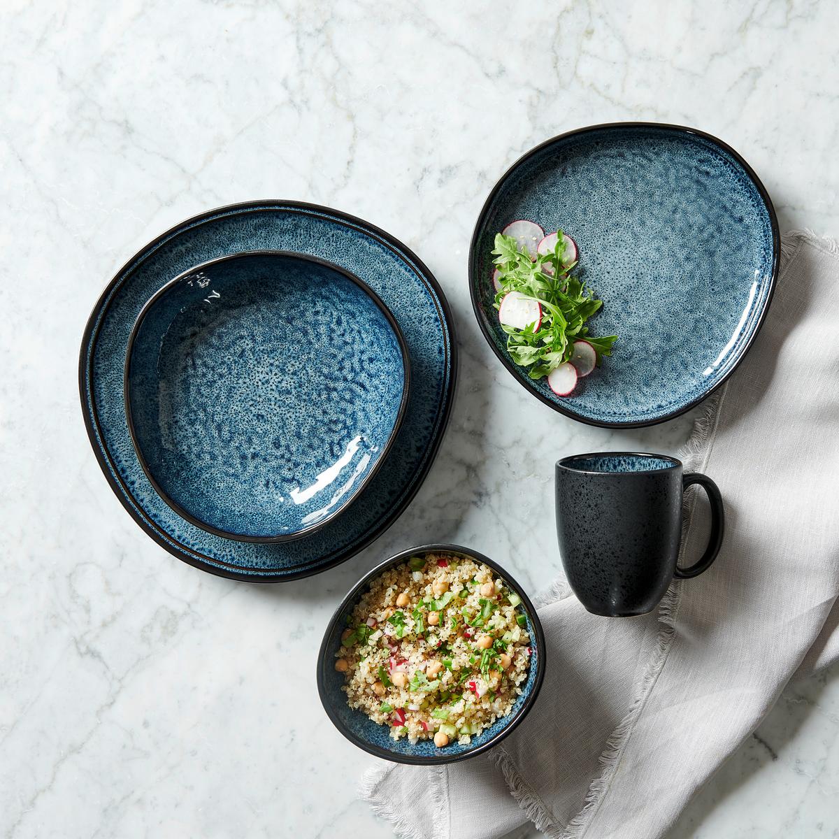 SERWIS OBIADOWO-ŚNIADANIOWY SØREN BLUE - niebieski, Trend, ceramika - Novel