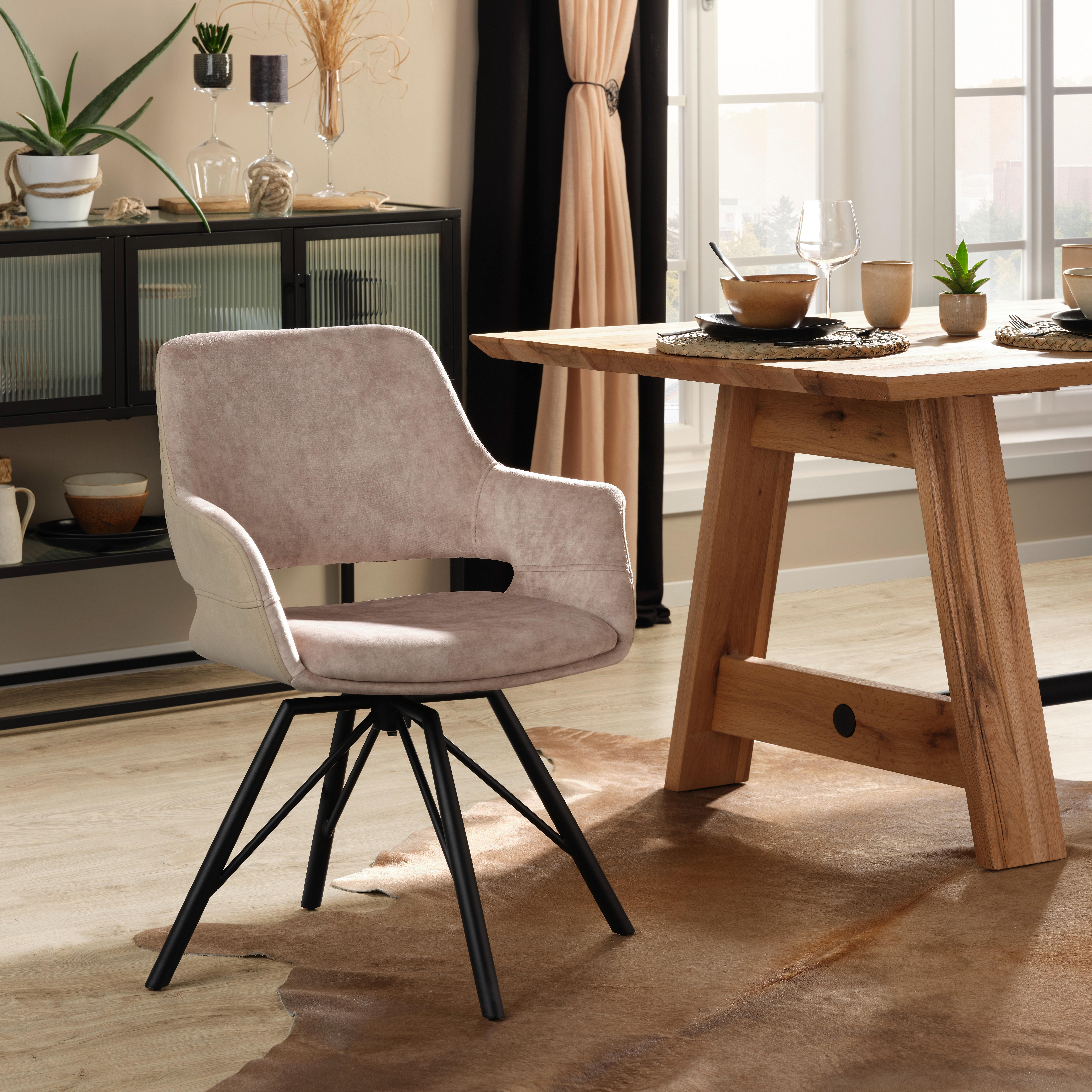 Armlehnstuhl in Beige Samt - Beige/Schwarz, MODERN, Textil/Metall (61/85/62,5cm) - Premium Living