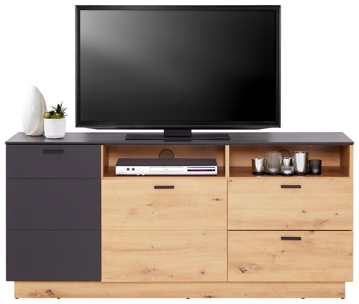 Tv-element Tonale, Barva Hrasta, Temno Siva - siva/črna, Moderno, umetna masa/leseni material (146,8/68,6/40cm) - Mömax