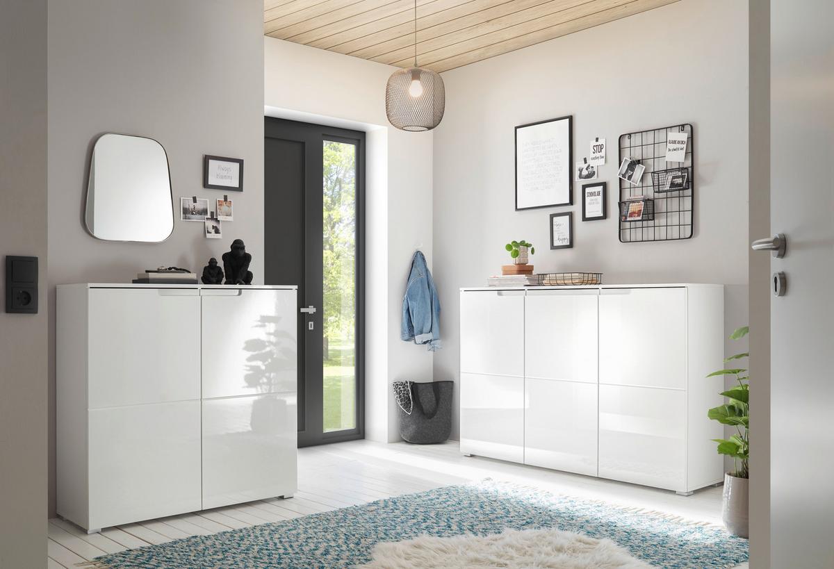 SZAFKA NA BUTY SPICE - biały wysoki połysk/kolor srebrny, Konventionell, materiał drewnopochodny/tworzywo sztuczne (150/100/37cm) - MID.YOU