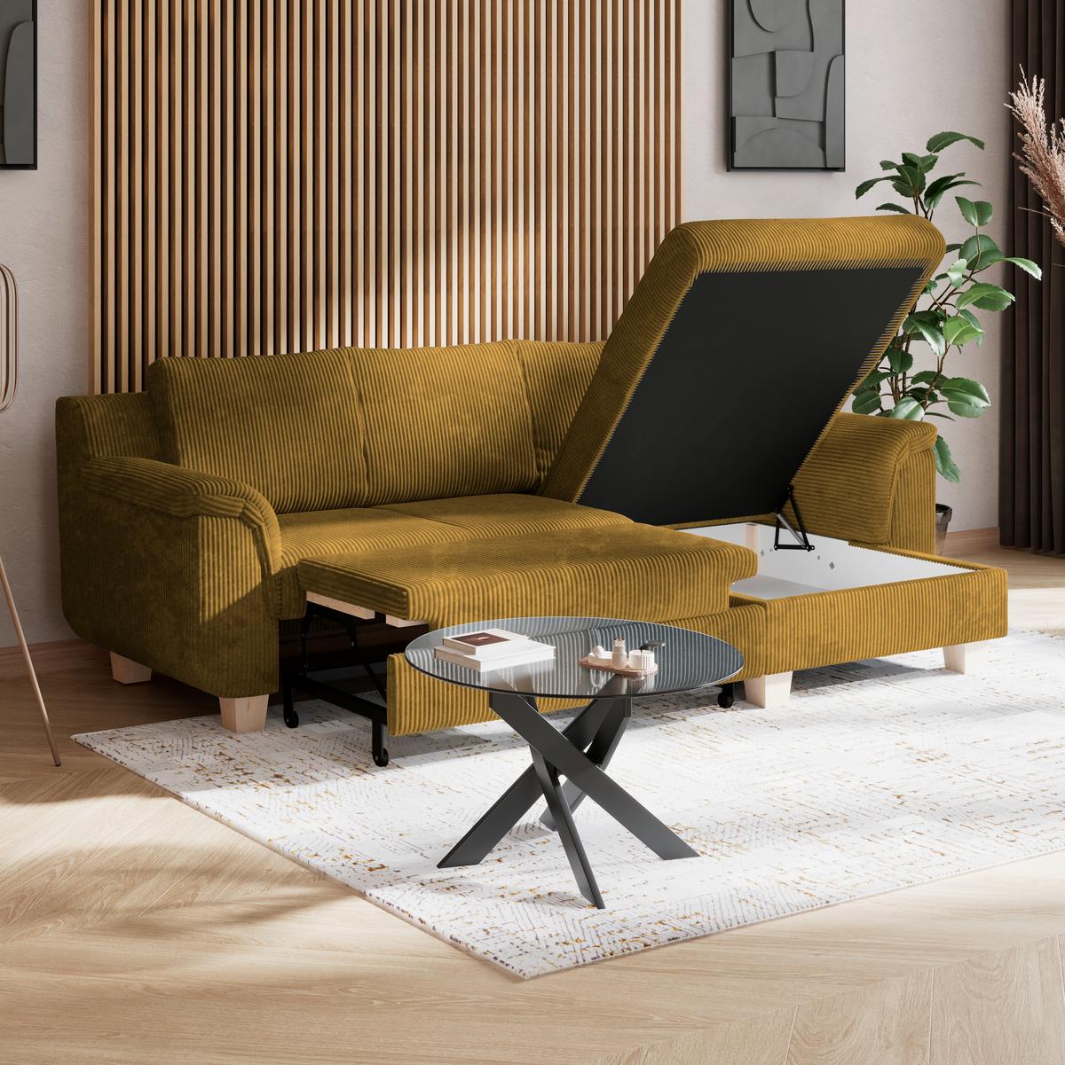 Colţar ALEX - miere, Modern, textil (246/88cm) - Modern Living