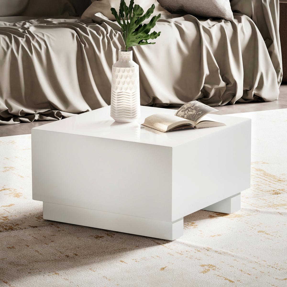 COUCHTISCH MONOBLOC - Weiss Hochglanz, Lifestyle, Holzwerkstoff (60/60/35cm) - Livetastic