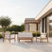 Loungegarnitur Pia Weiß Akazie/Outdoorstoff - Naturfarben/Akaziefarben, MODERN, Holz/Textil (150/70/79cm) - Bessagi Garden