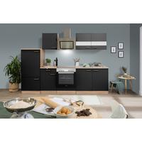 Küchenblock Merle mit Geräten ca. 270 cm Schwarz - Edelstahlfarben/Eichefarben, Basics, Holzwerkstoff/Metall (270cm) - Respekta