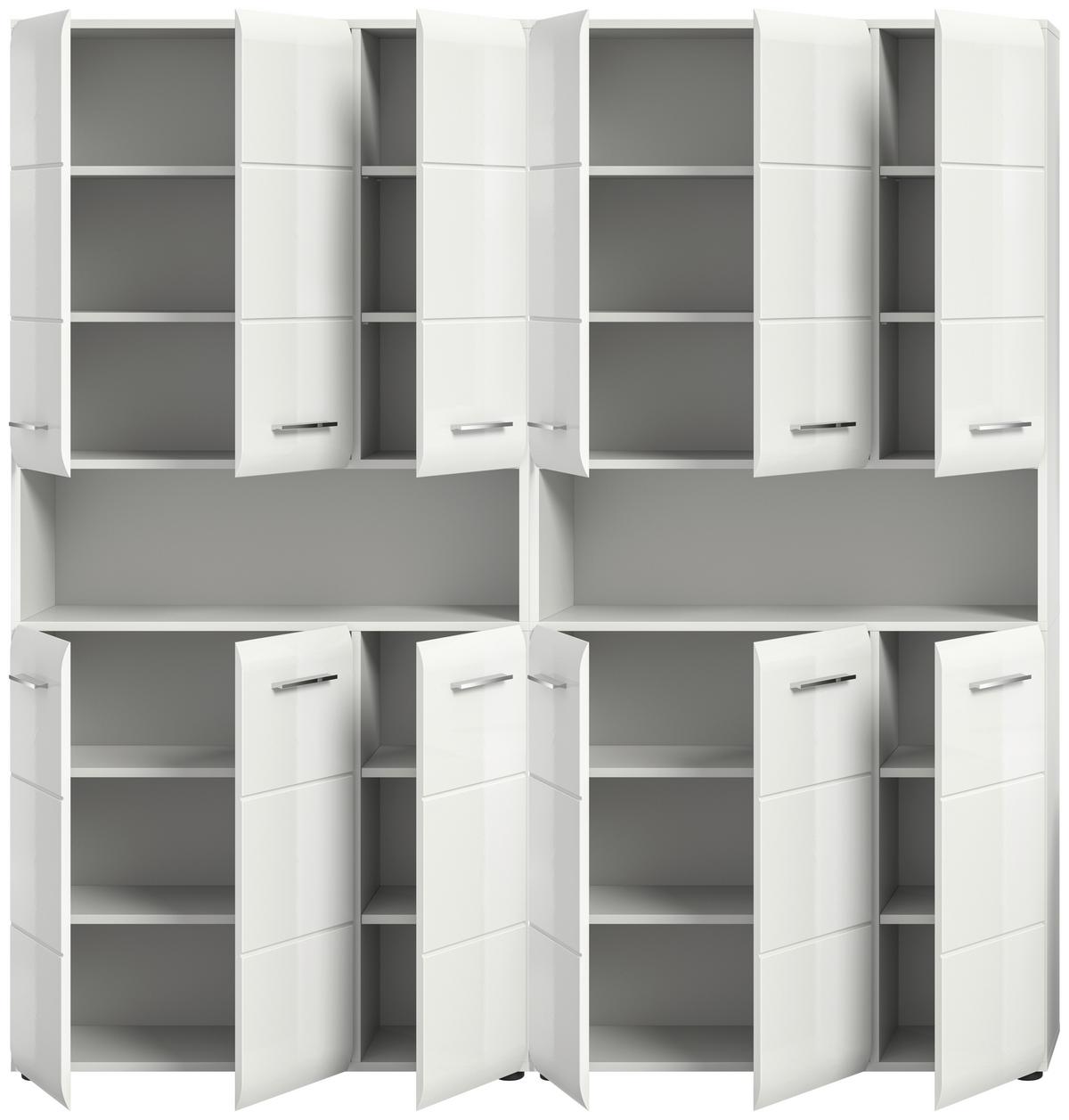 Hochschrank Ice ca. 180x185 cm Weiß - Weiß Hochglanz/Silberfarben, MODERN, Holzwerkstoff/Kunststoff (180/185/30cm) - MID.YOU