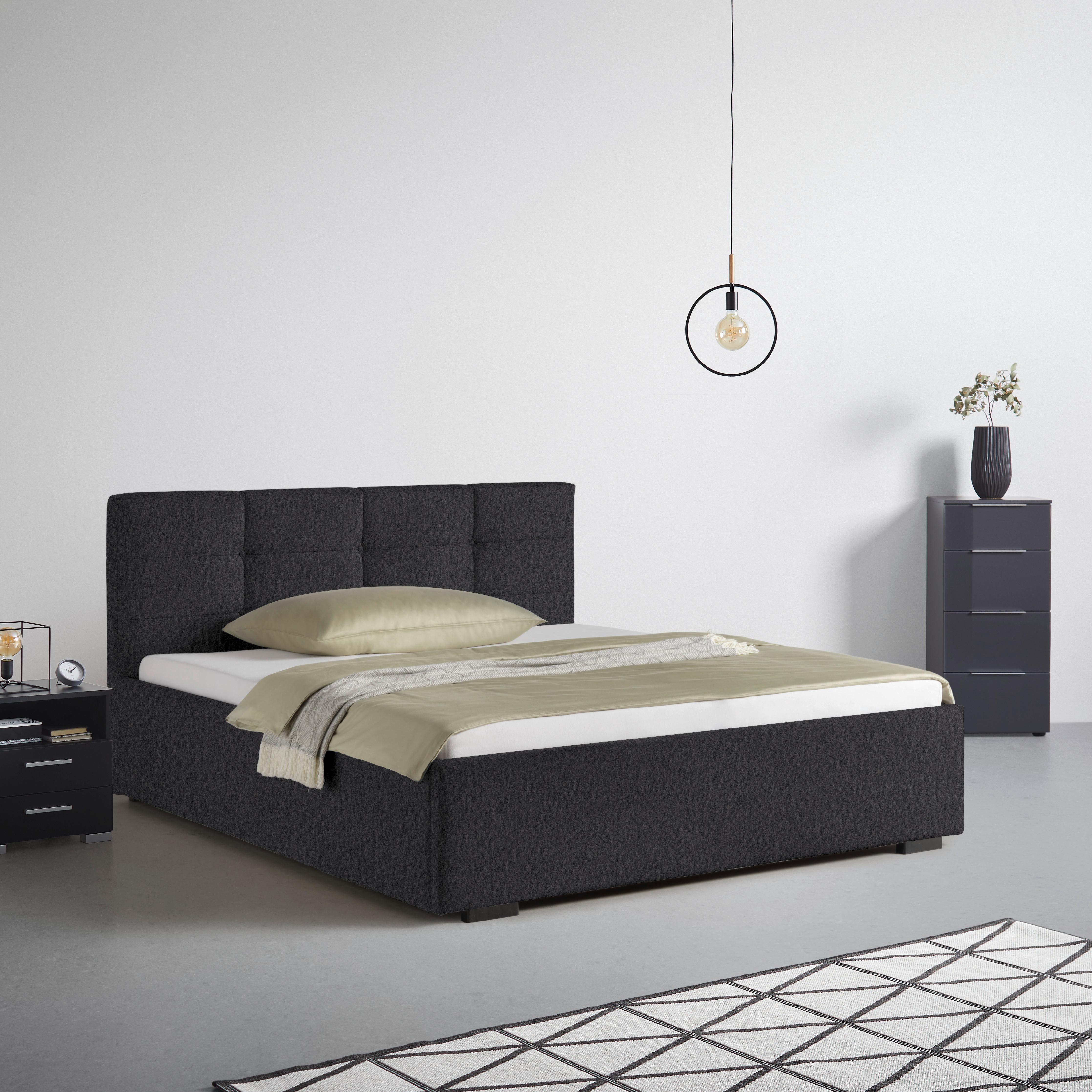 Polsterbett Nelo Dunkelgrau ca. 160x200cm - Dunkelgrau/Schwarz, KONVENTIONELL, Kunststoff/Textil (160/200cm) - Mömax