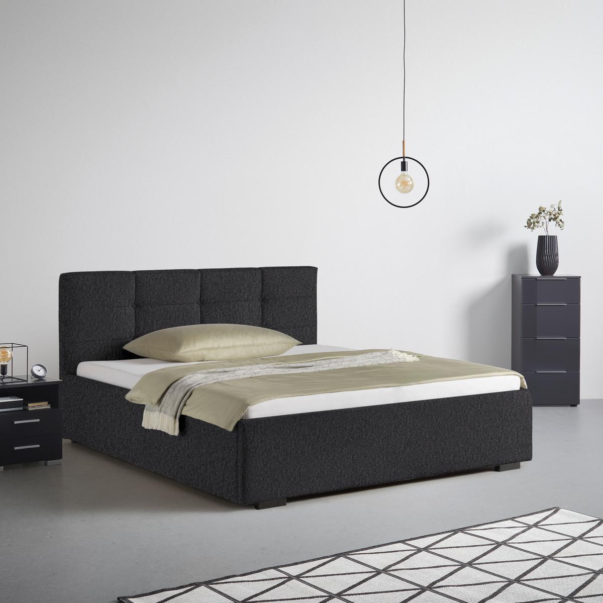 Polsterbett Nelo Dunkelgrau ca. 180x200cm - Dunkelgrau/Schwarz, KONVENTIONELL, Kunststoff/Textil (180/200cm) - Mömax