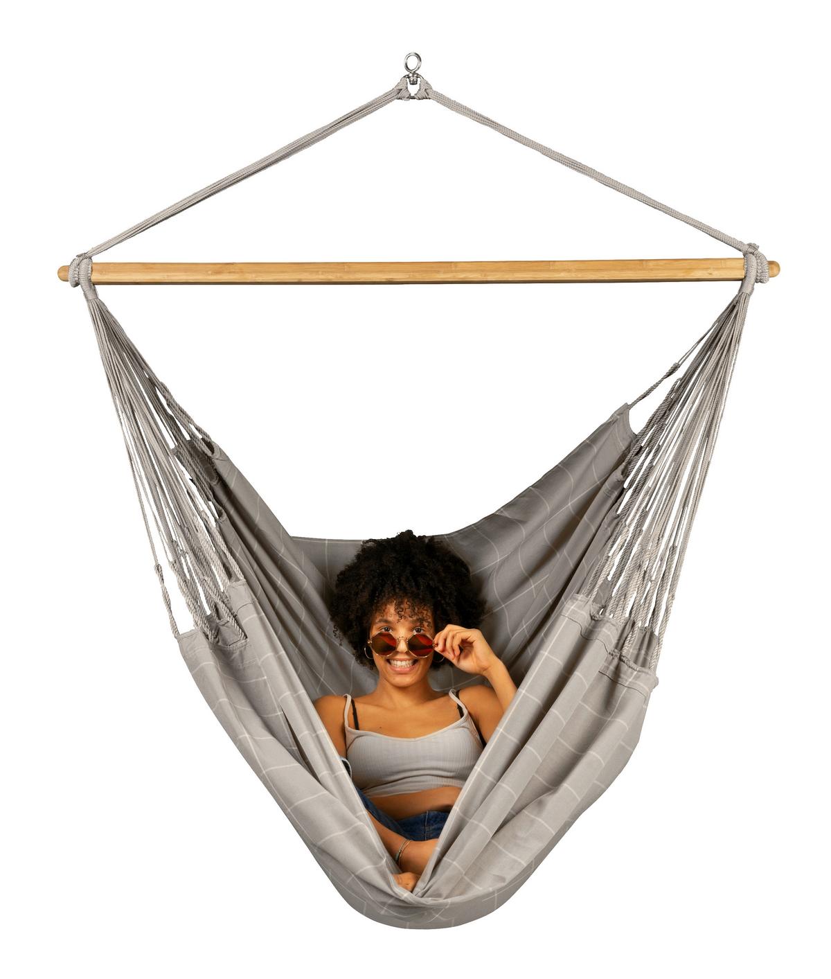 Hängesessel Comfort Hammock Echtholz Weiß/Hellgrau - Hellgrau/Weiß, KONVENTIONELL, Holz/Textil (110/160/180cm) - La Siesta