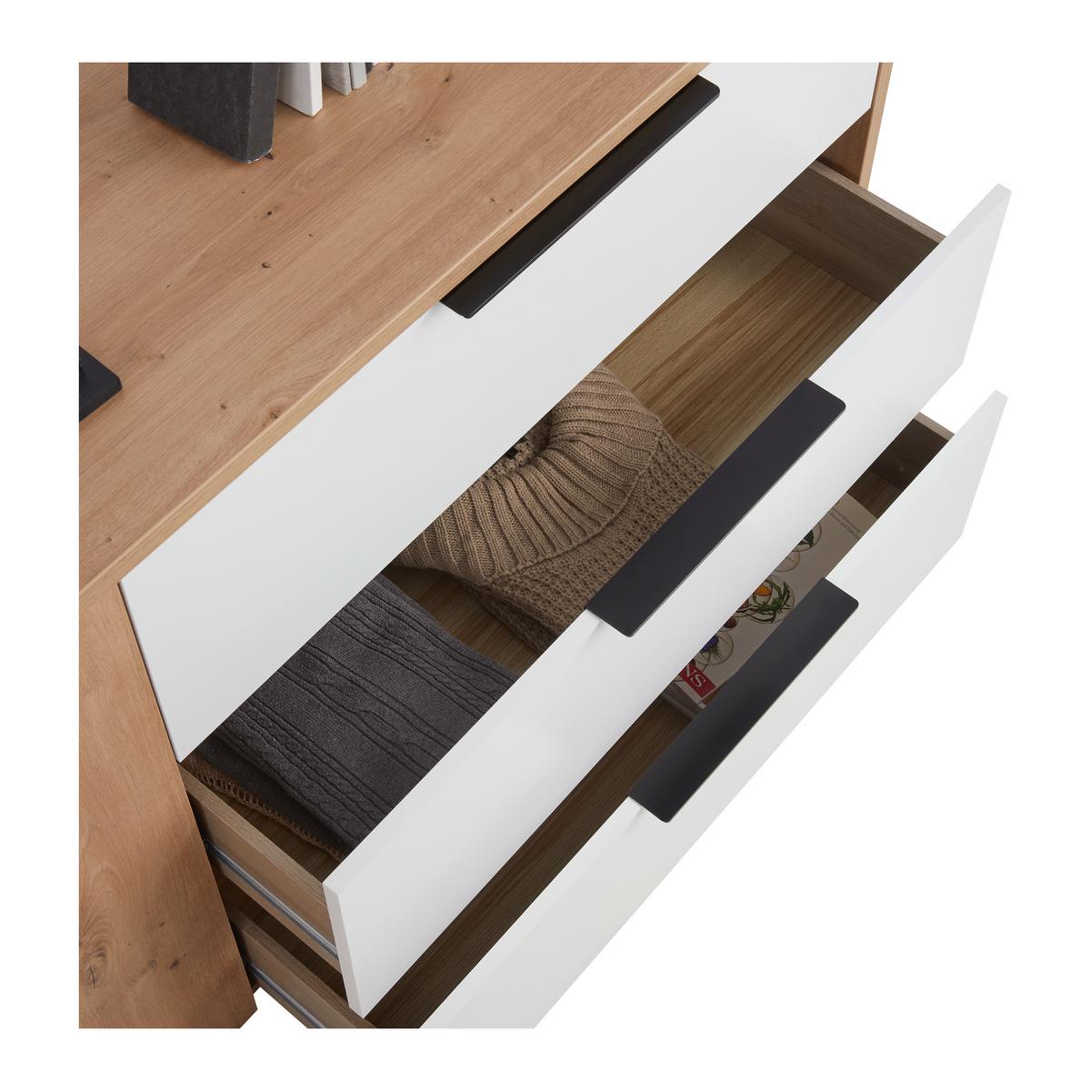 Komoda Cismon, Bela, Barva Hrasta - črna/bela, Konvencionalno, kovina/umetna masa (139,5/82,4/41,5cm) - Mömax