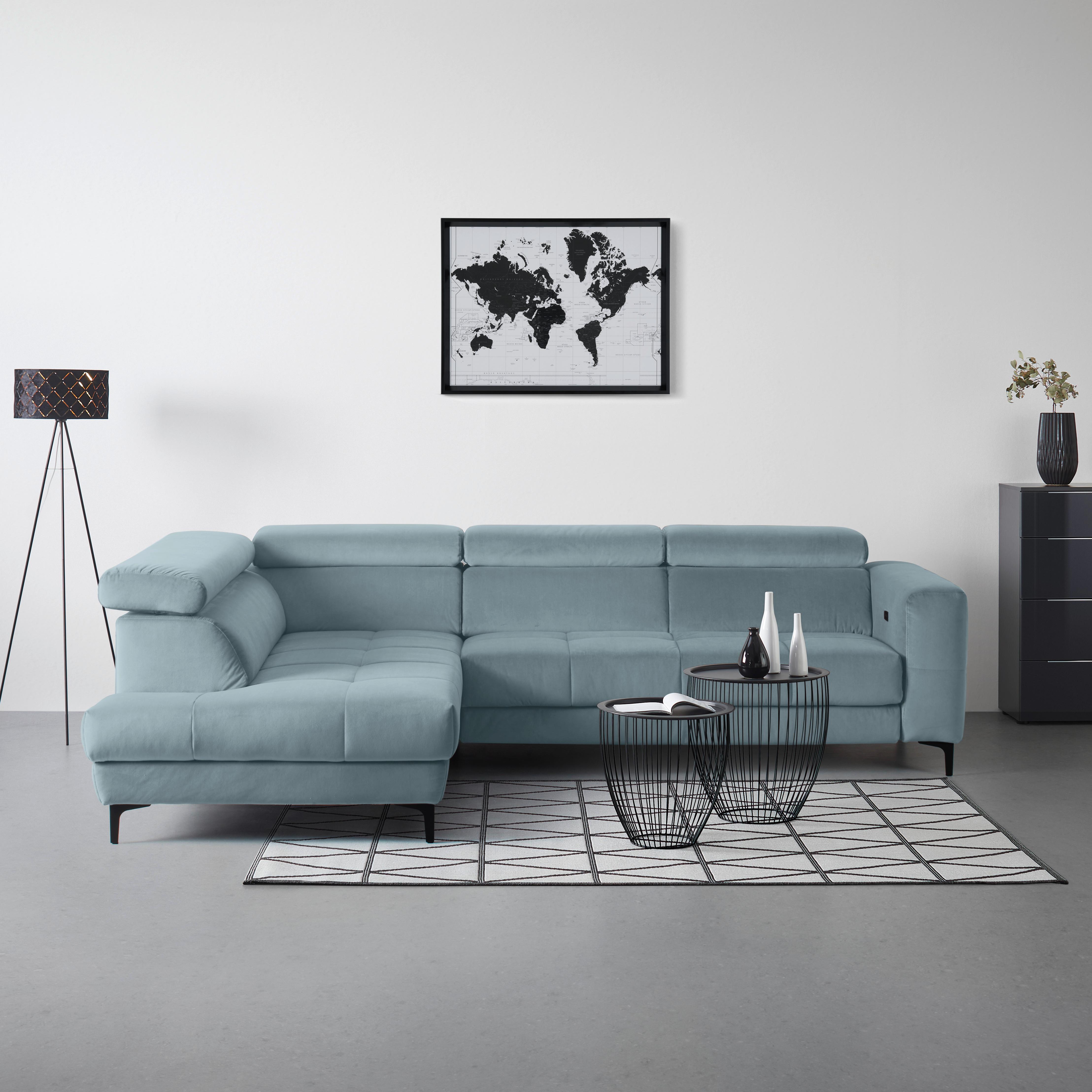 Ecksofa Emma links Hellblau - Schwarz/Hellblau, MODERN, Textil (210/301cm) - Premium Living