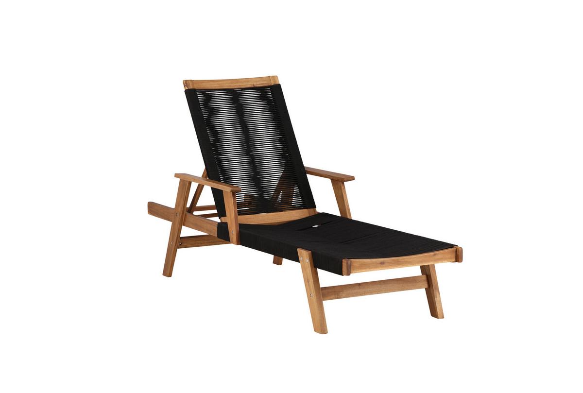 Sonnenliege Little John ca. 73x200 cm Schwarz/Akazie - Schwarz/Akaziefarben, KONVENTIONELL, Holz (73/35/200cm) - Gardenson
