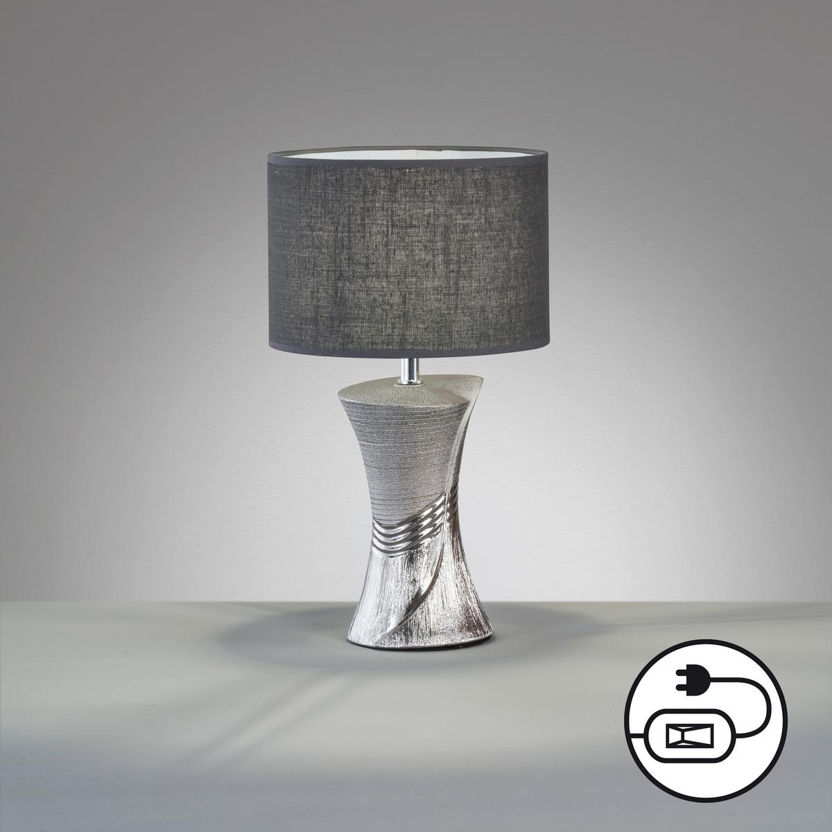 LAMPA STOŁOWA 50724 LOUIS - kolor srebrny/szary, Design, tkanina/ceramika (25/44cm) - Fischer & Honsel