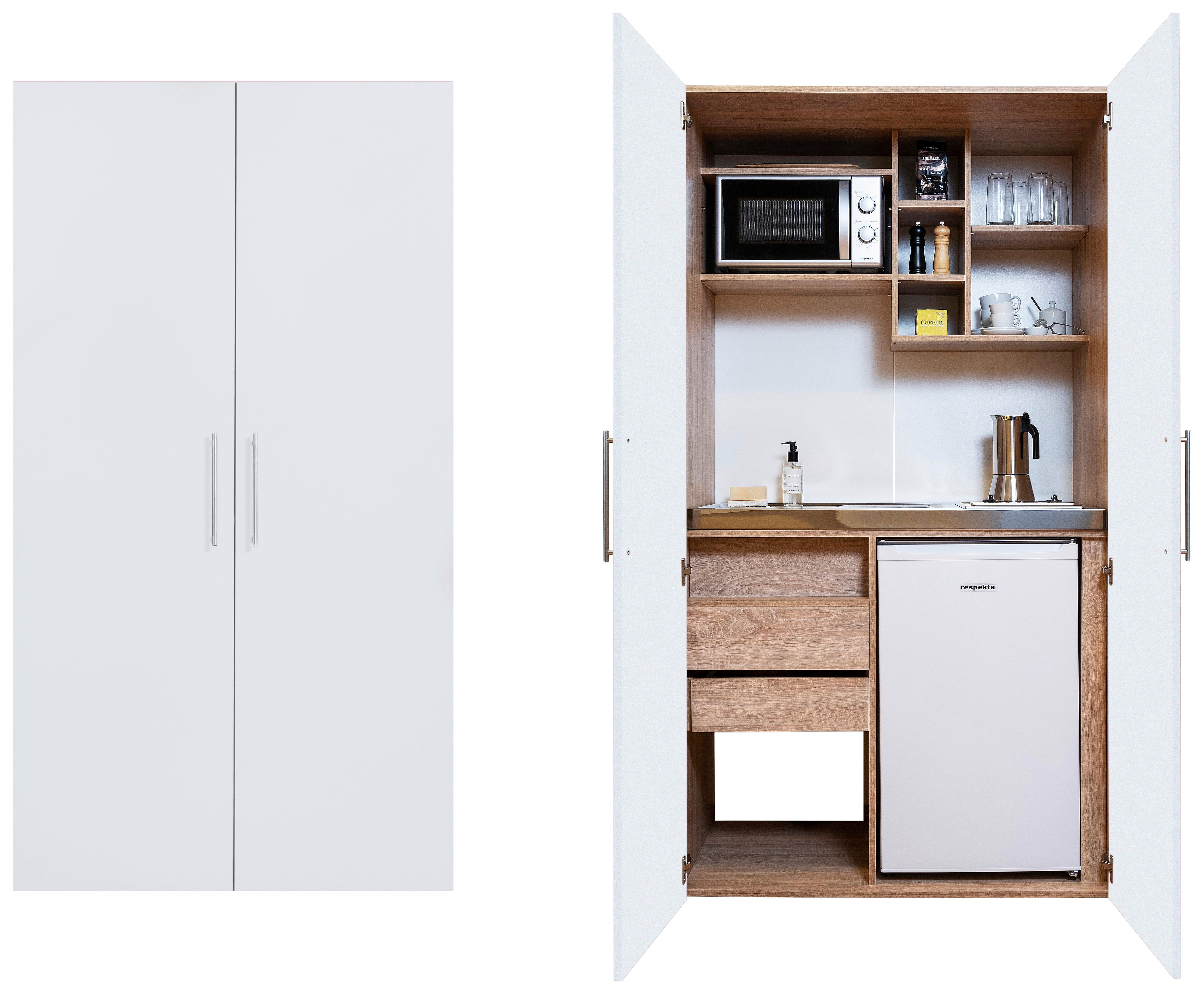 Schrankküche mit Geräte und Spüle B: ca 104 cm - Edelstahlfarben/Eichefarben, Basics, Holzwerkstoff/Metall (104/193/67cm) - Respekta
