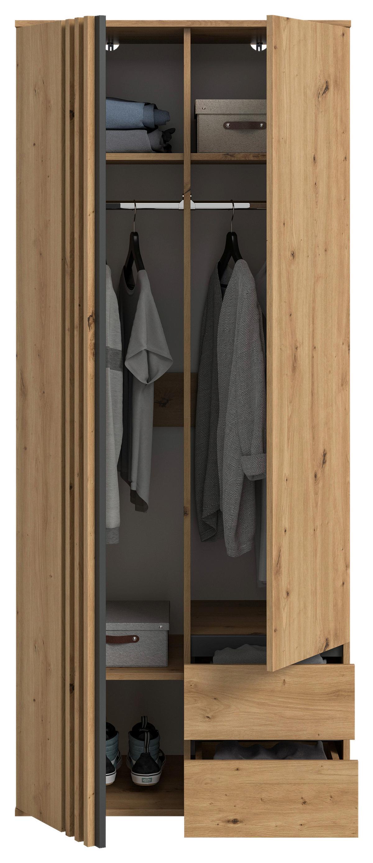 Drehtürenschrank TOFTA Eiche Artisan, Anthrazit - Anthrazit/Eiche Artisan, ROMANTIK / LANDHAUS, Holzwerkstoff (80/192/56cm) - Livetastic