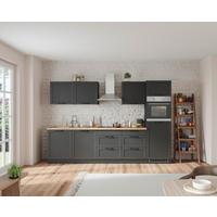 Küchenzeile Meran mit Geräten ca. 300 cm Grau/Eiche - Eiche Wotan/Schwarz, LIFESTYLE, Holzwerkstoff/Metall (300cm) - Held