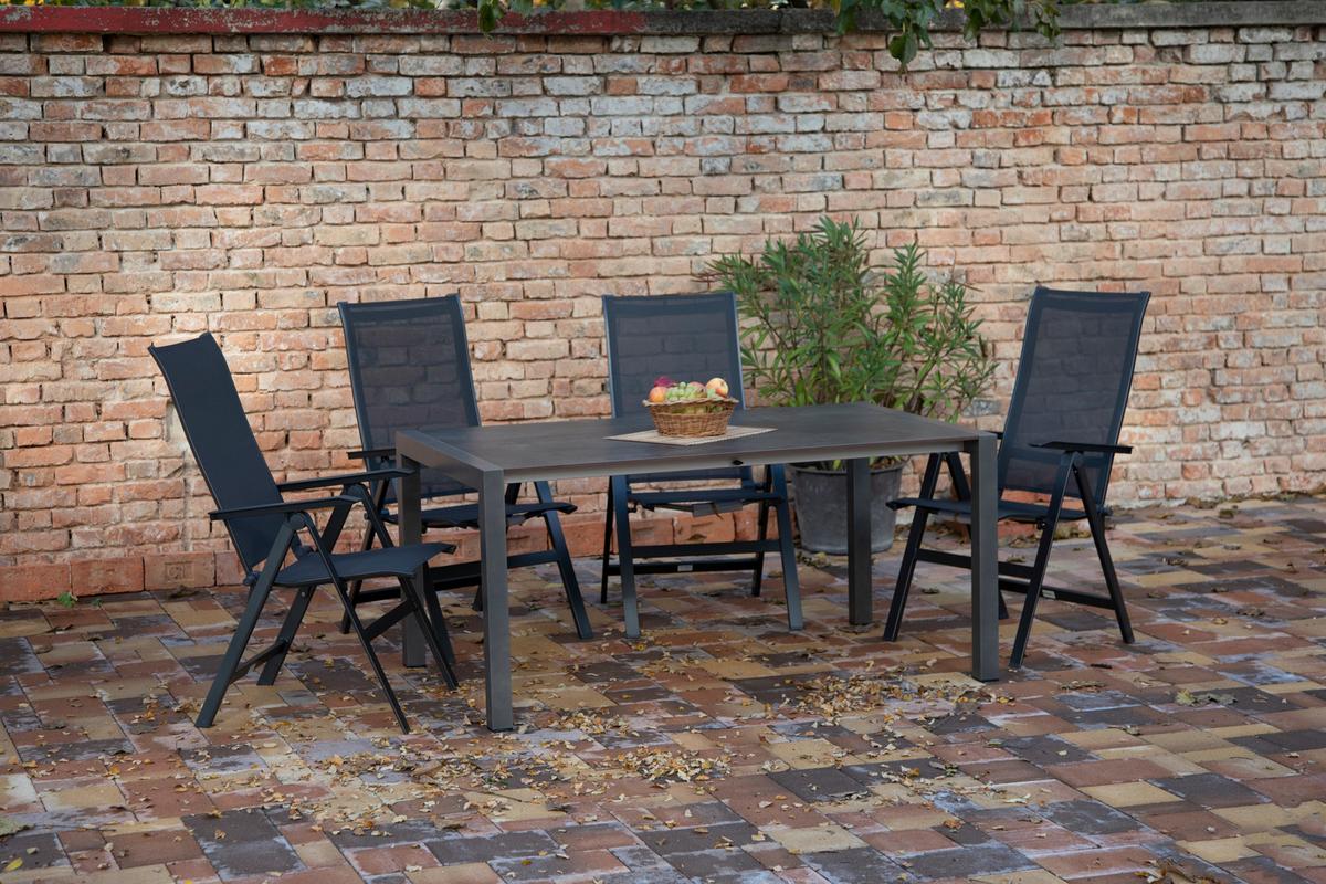 Gartengarnitur Uran 5-Teilig Metall/Textil/Holzwerkstoff - Anthrazit/Schwarz, Basics, Holzwerkstoff/Textil (160+60/98/74cm) - Acamp